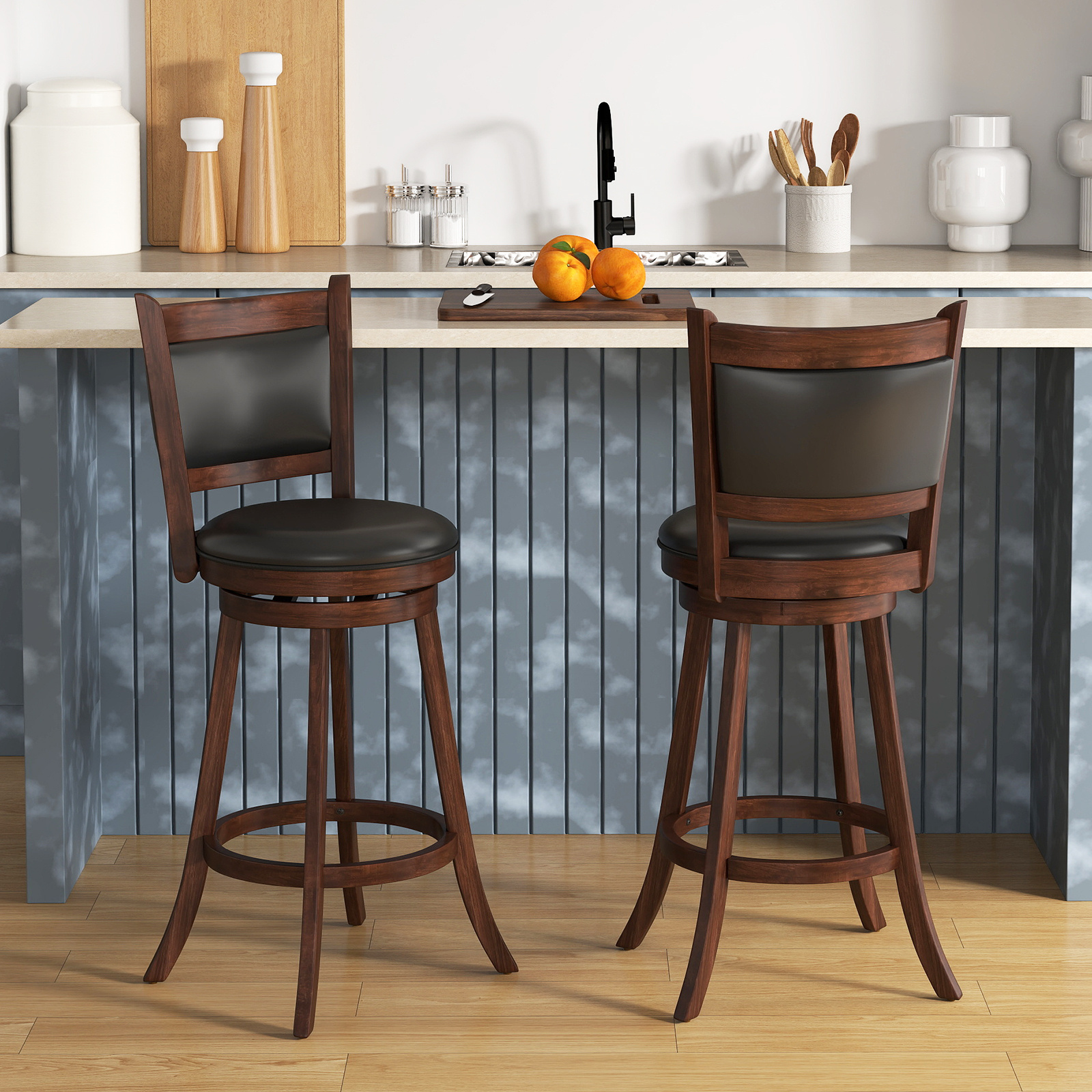 TEMU Ensemble de 2 Tabourets de Bar COSTWAY 29 Pouces, Tabourets Pivotants Hauteurs de Bar avec et -pieds, 2 Pièces en Bois de Caoutchouc, Chaises de