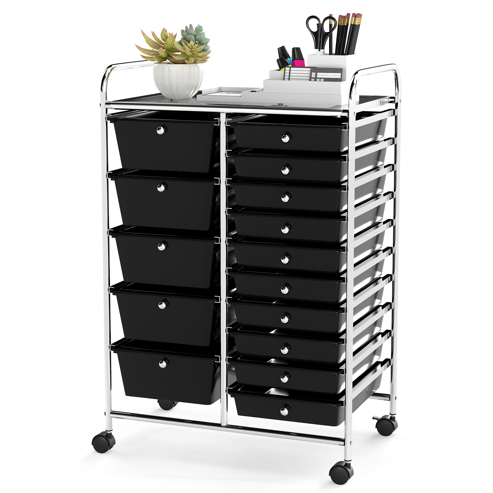 TEMU Chariot de Rangement Roulant COSTWAY à 15 Tiroirs pour Outils, Scrapbooking, Papier, Bureau, École, Organisateur, Noir