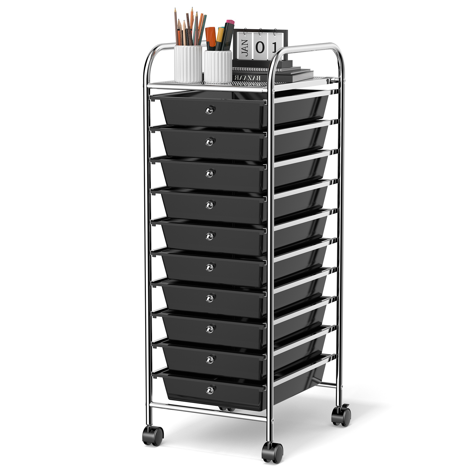 TEMU COSTWAY 10-Tier Rolling Storage Drawer Cart, Carte de rangement à tiroirs économisant de avec système de casier interne et 4 roues, Organisateur