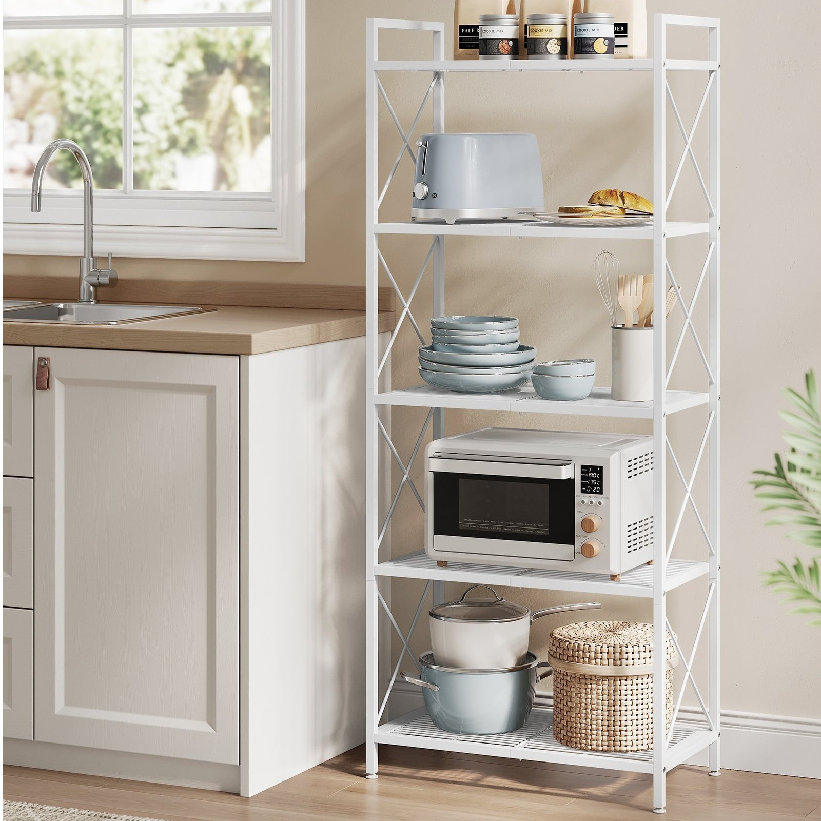 TEMU Étagère de rangement en métal à 5 niveaux, unité d'étagère avec 12 cadres latéraux, dense, 12,6 ,6 x 57,3 pouces, pour entrée, cuisine, salon,