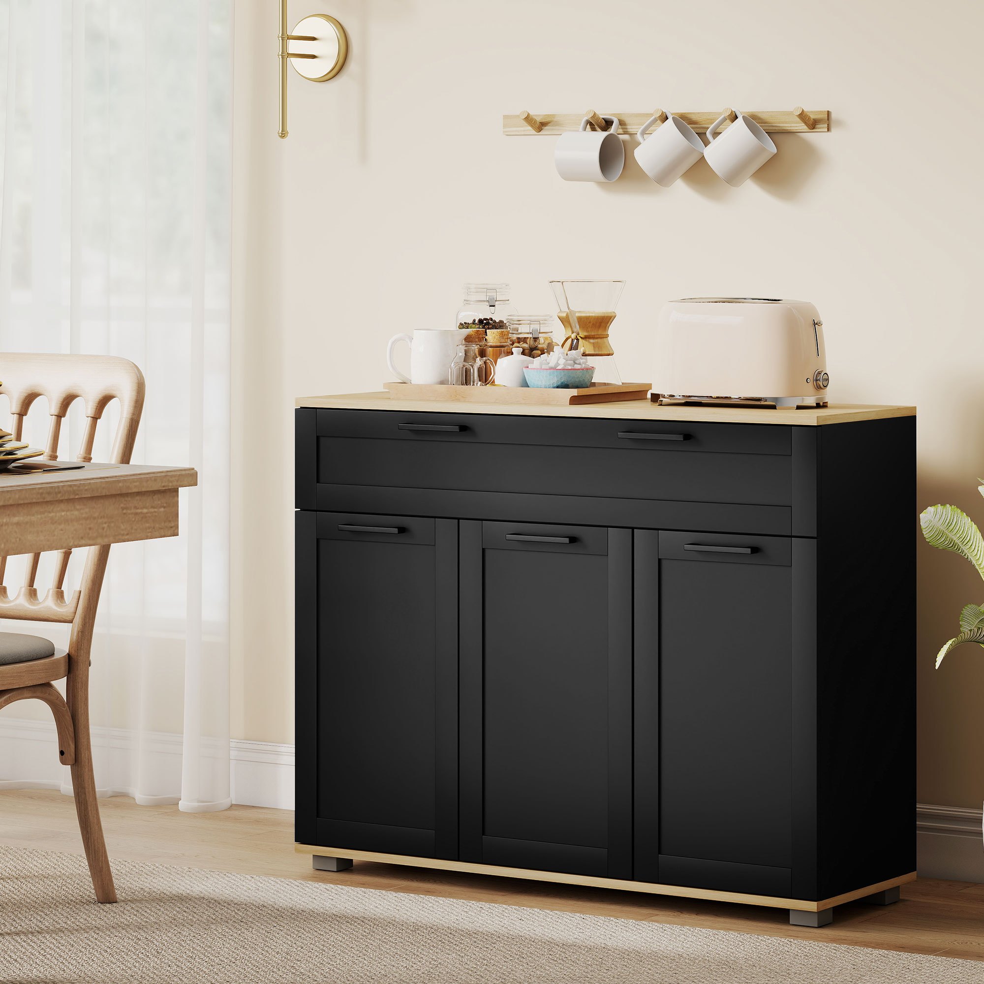 TEMU Homcom Sideboard Buffet Cabinet, Modern 40" Coffee Bar Cabinet With Wide Drawer, 3 Doors And 2 Adjustable Shelves, Black