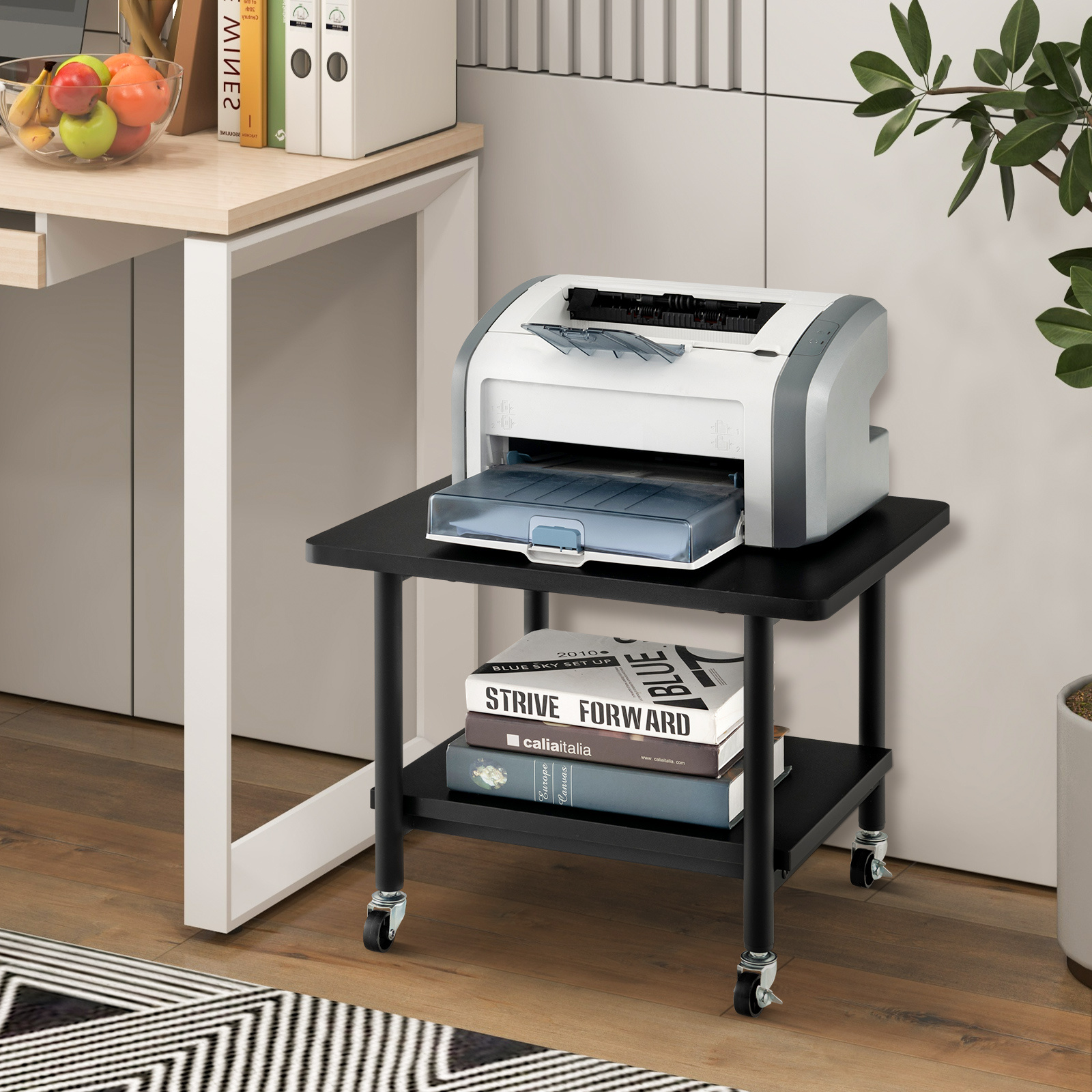   2 tier rolling under desk printer cart classroom machine stand storage rack