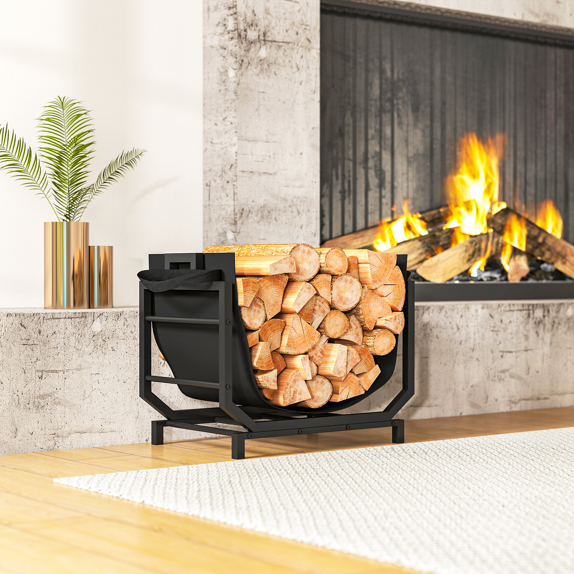 TEMU Support à bois de chauffage extérieur, support à bûches robuste avec sac de transport pour cheminée, étagère de rangement pour bois de chauffage