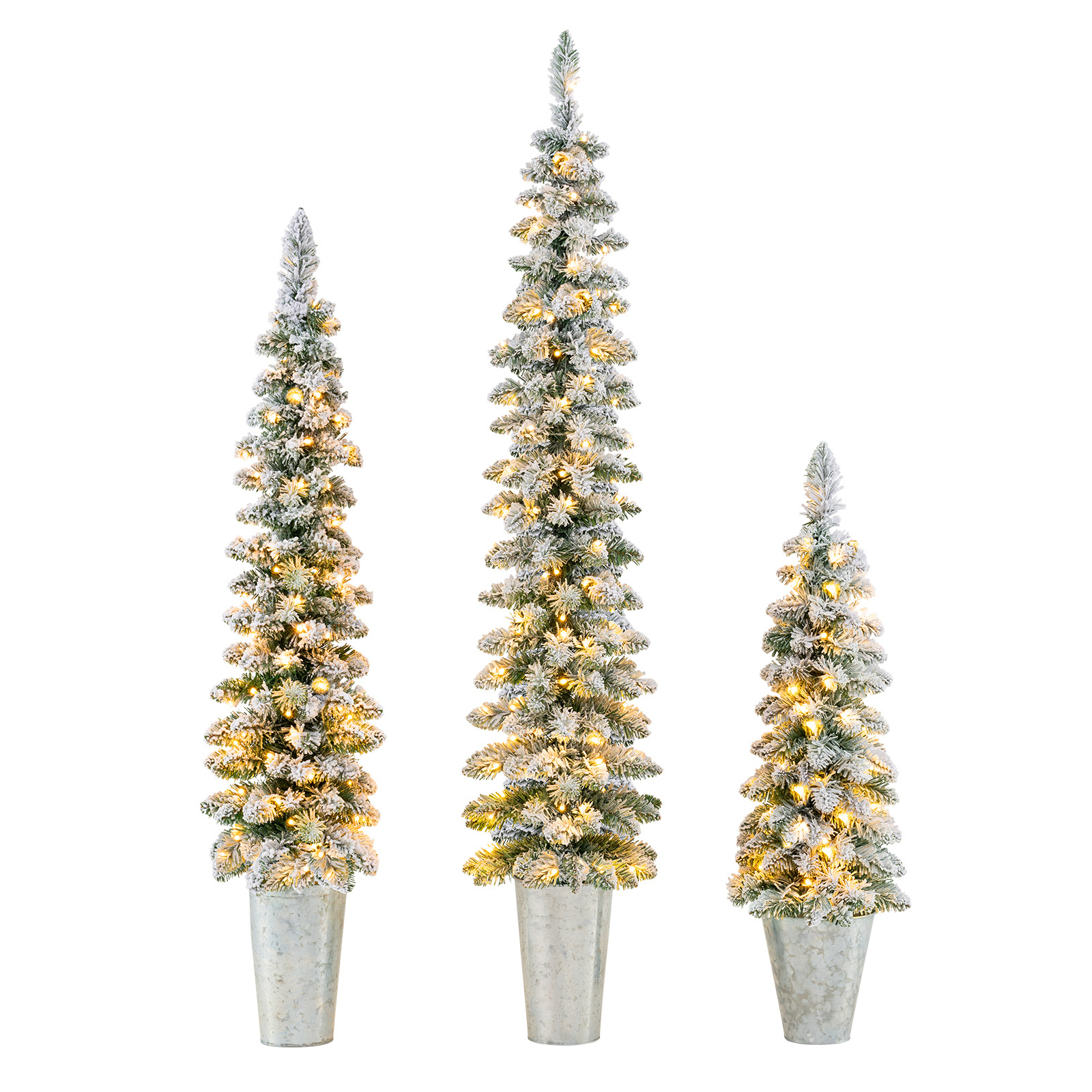 TEMU Lot de 3 de Noël artificiels pré-éclairés, 3 & 4 & 5 pieds en pot, de Noël style crayon avec 423 branches, 230 lumières blanches chaudes, 8 ,
