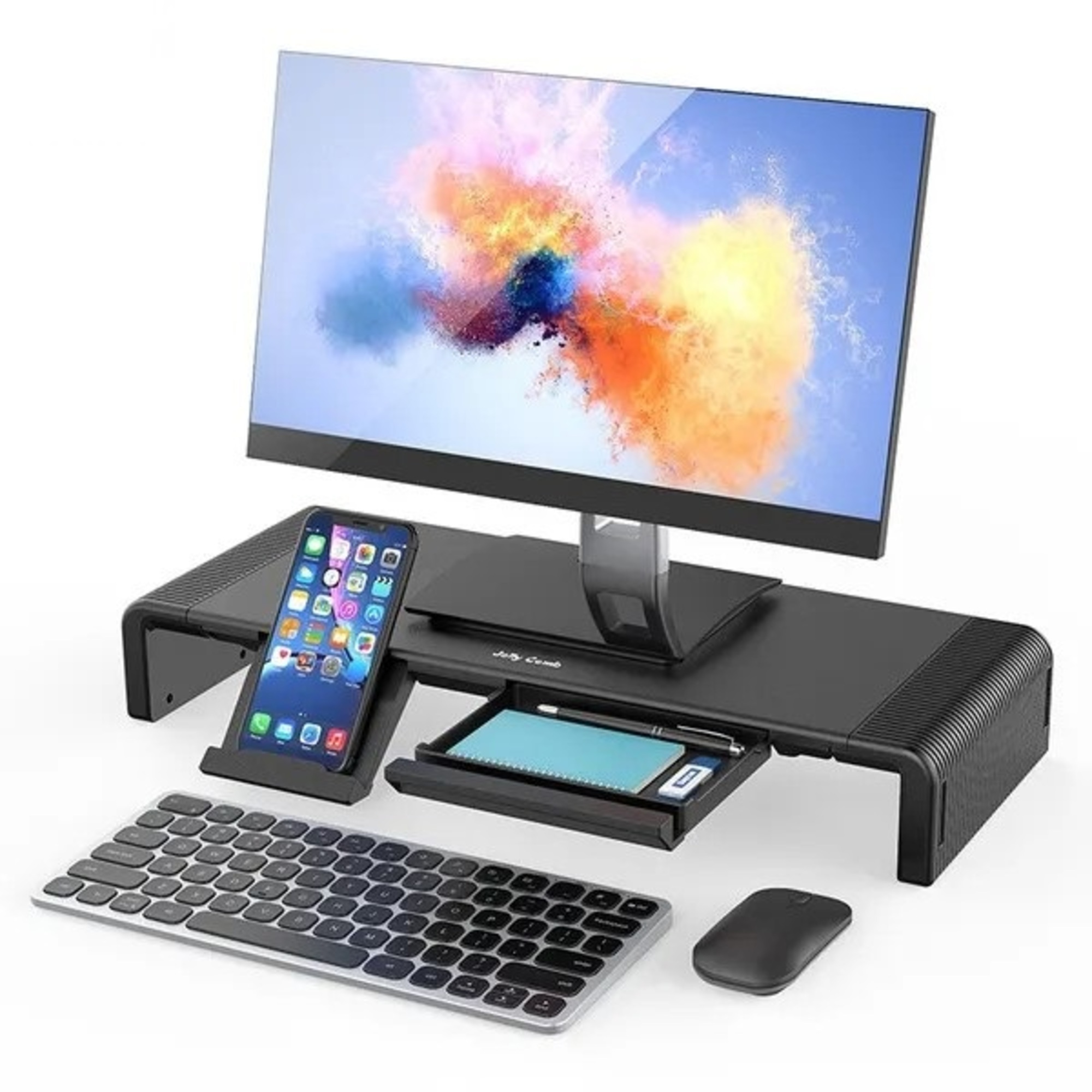 TEMU Computer Monitor Stand, Foldable Monitor Stand Riser, Computer Stand With Storage Drawer & Phone Stand For Computer, Desktop, Laptop, (black)