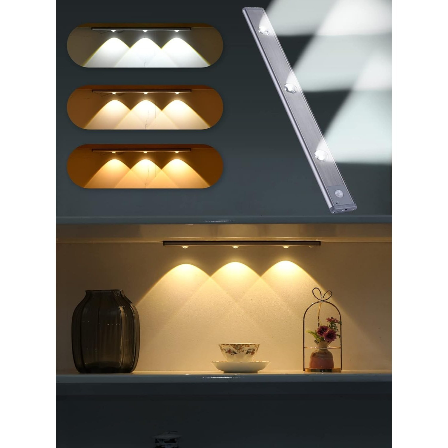 TEMU 3 Color Dimmable Motion Sensor Under Cabinet Lights Wireless,1500mah Rechargeable Battery Operated Led Closet Light Bar, Stick On Anywhere Under