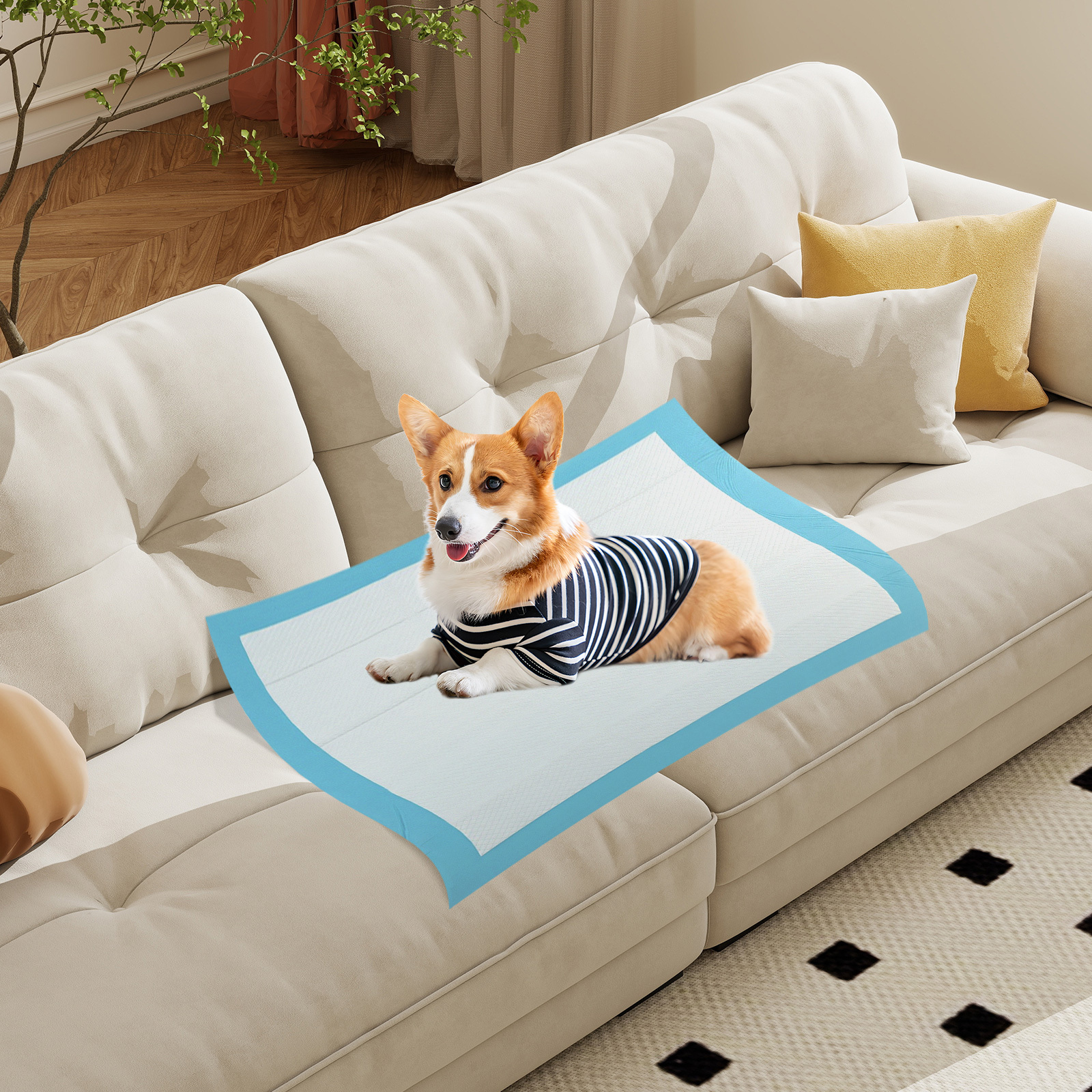 TEMU COSTWAY 36" x 24" (150 ) Tapis d'apprentissage pour chiens, Tapis absorbants pour chiots avec construction à 6 couches, Séchage rapide, Design ,