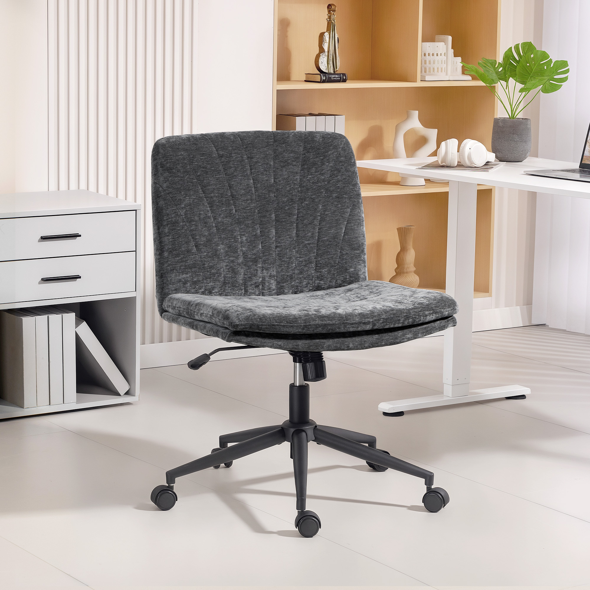 TEMU Chaise de bureau avec roulettes pivotantes, chaise de bureau large accoudoirs, chenille, siège large, hauteur réglable, inclinable, mousse haute