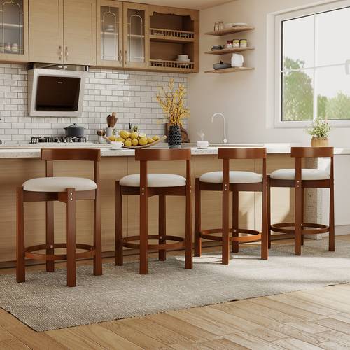 24 counter height bar stools set of 2 4 linen upholstered bar chairs with backrests and footrests wood high barstools for kitchen island and dining room