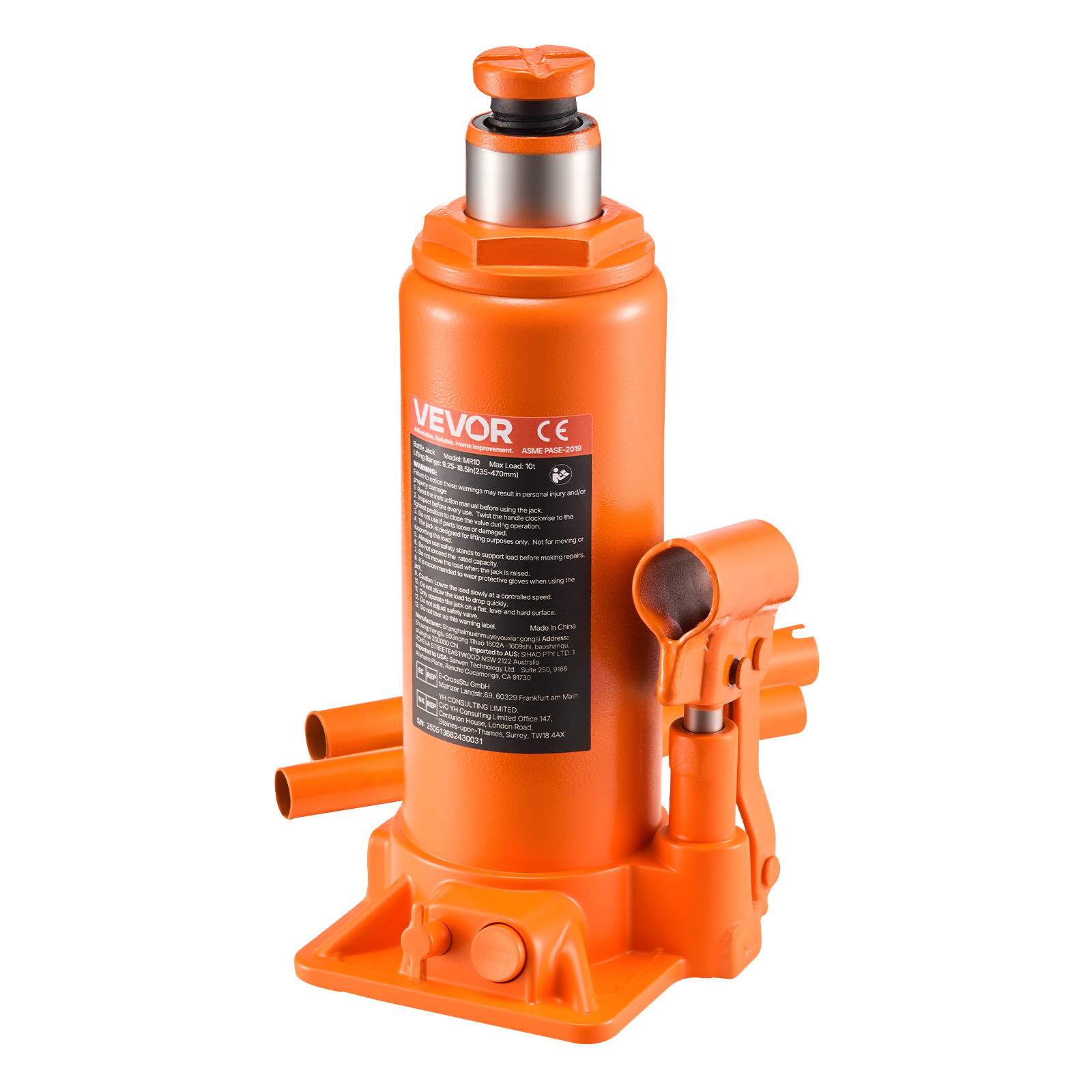 TEMU VEVOR Crémaillère Hydraulique, 10 (22046 lbs) de Capacité, Portée de Levage de 9.3- Pouces, Crémaillère à Bouteille Soudée Robuste pour Voiture,
