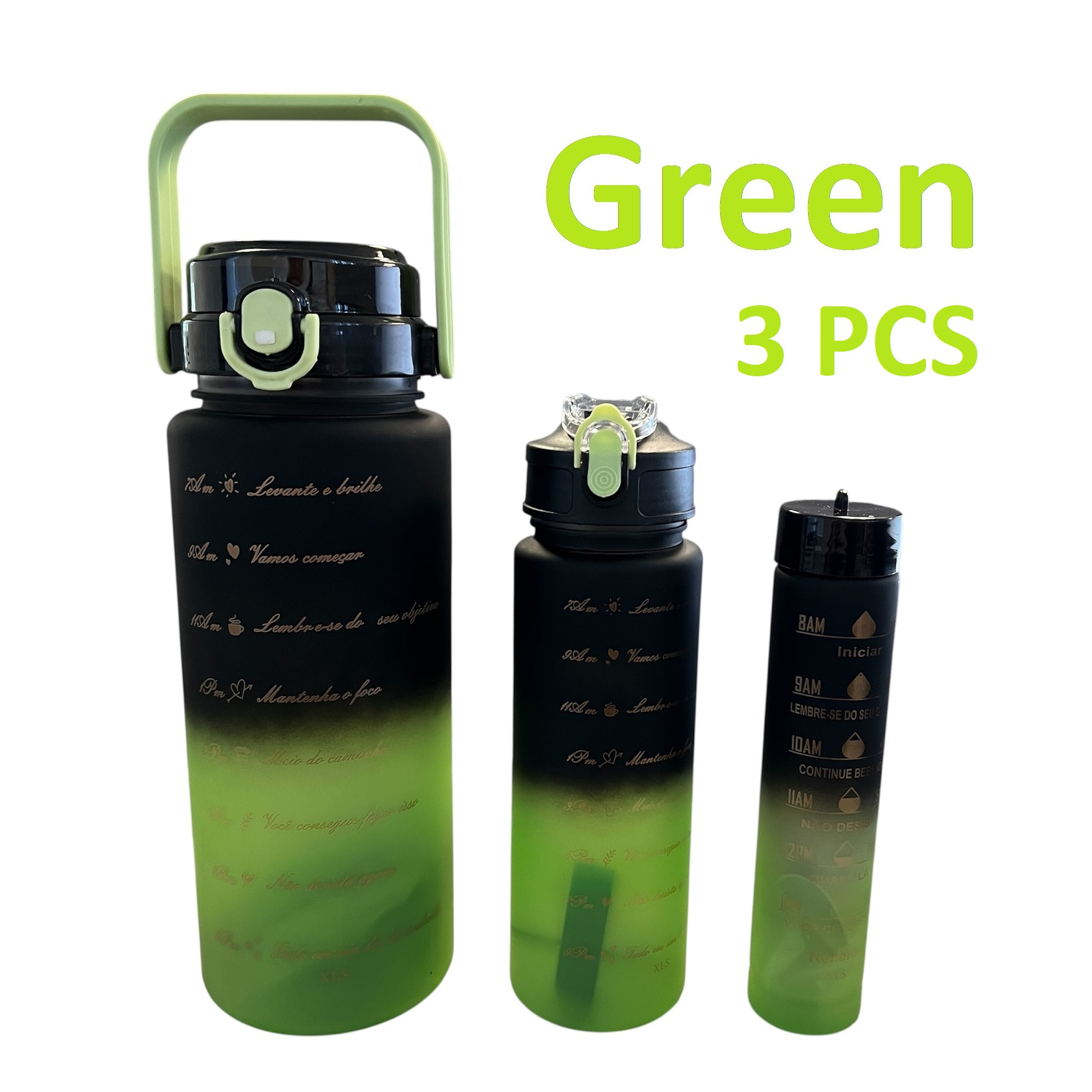 3pièces Ensemble de bouteilles d'eau motivantes avec autocollants et breloques gratuits, gourde d'eau étanche sans BPA avec marqueur de temps (2000ml + 900ml + 280ml)