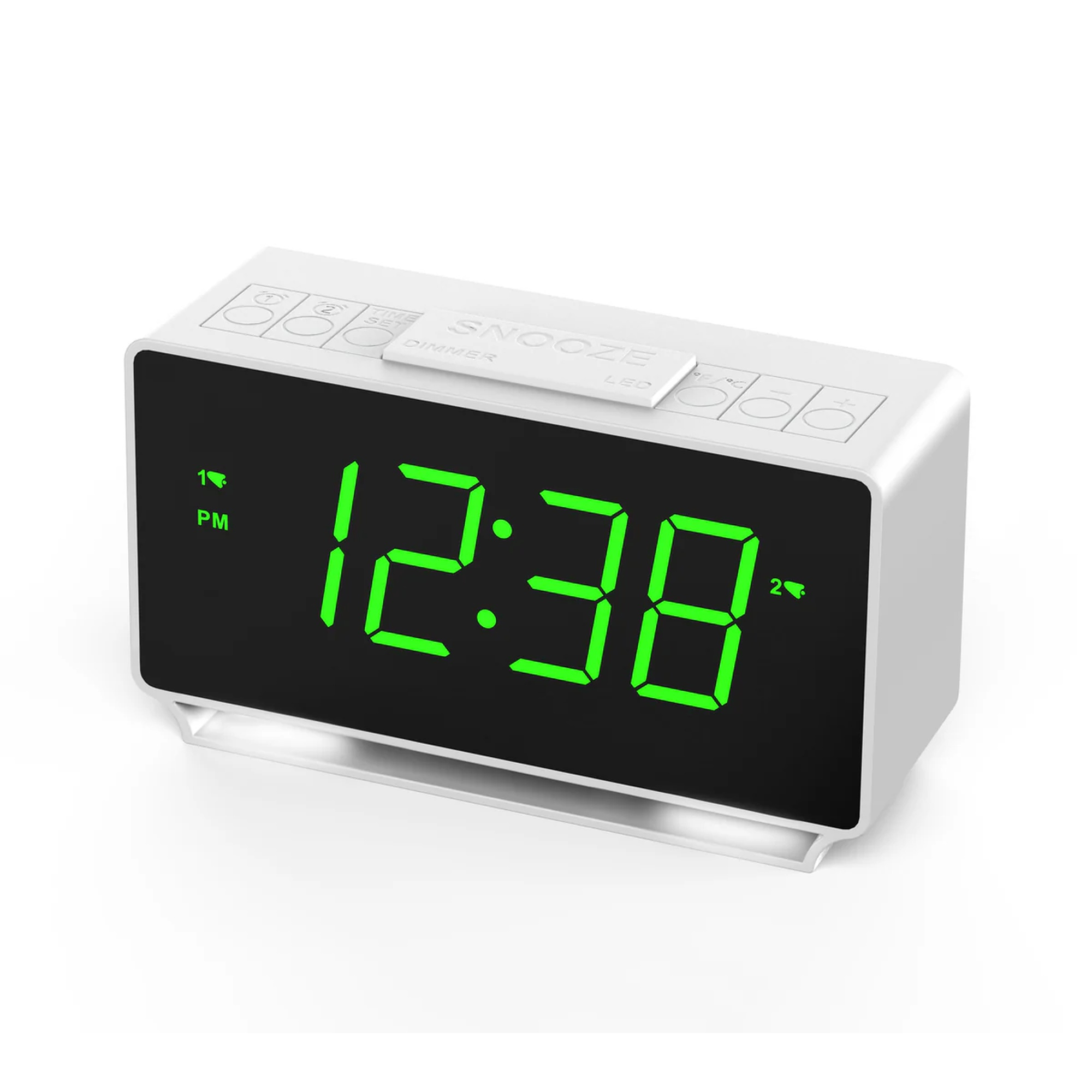 TEMU Digital Alarm Clock With Dual Alarms, Led Display, Adjustable Brightness & Night Light – White