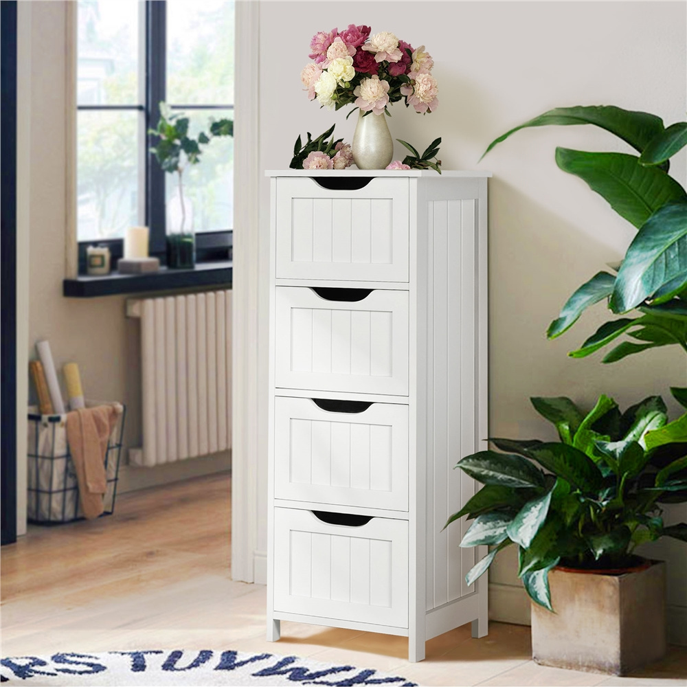 TEMU DESIGN de salle de bain, 32 pouces de sol de salle de bain, Organisateur de rangement latéral en bois, pratique, sur pied avec 4 tiroirs, de