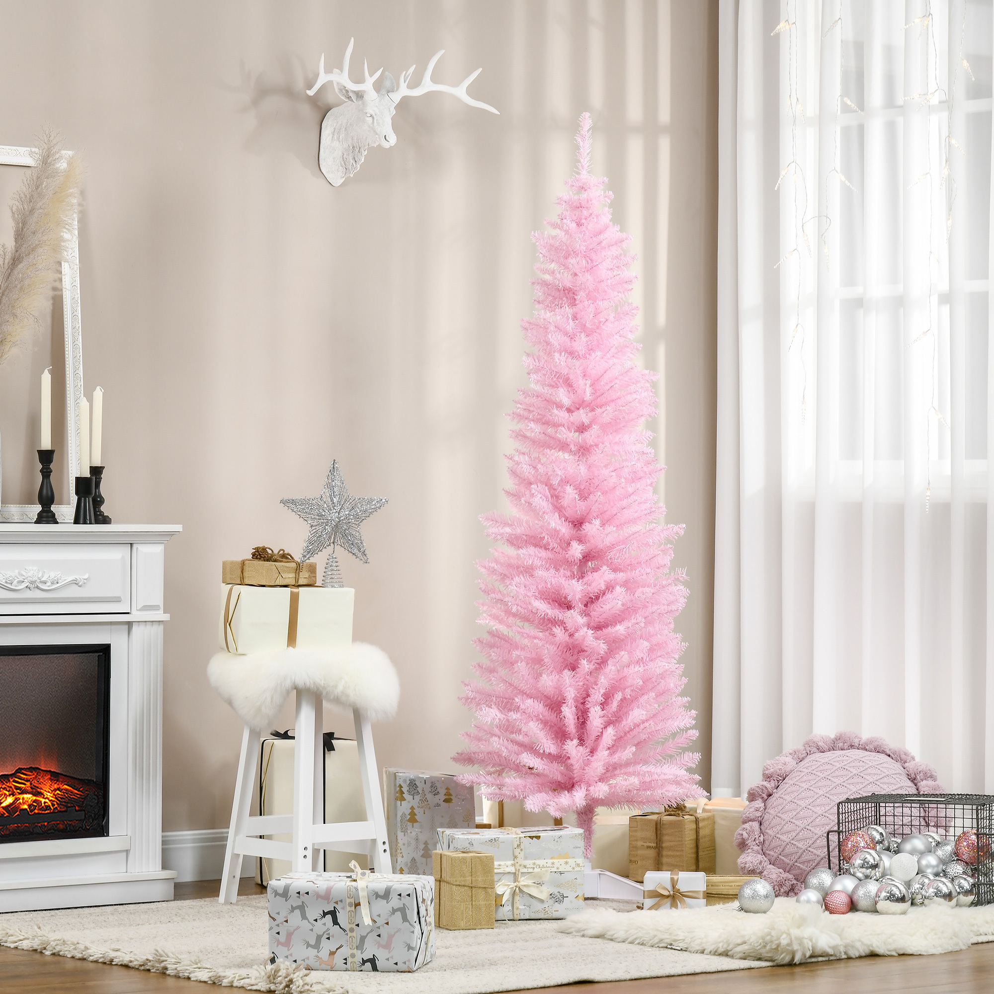 TEMU Arbre de Noël de 6 pieds avec crayon, arbre de Noël artificiel mince avec branches réalistes, support robuste, rose