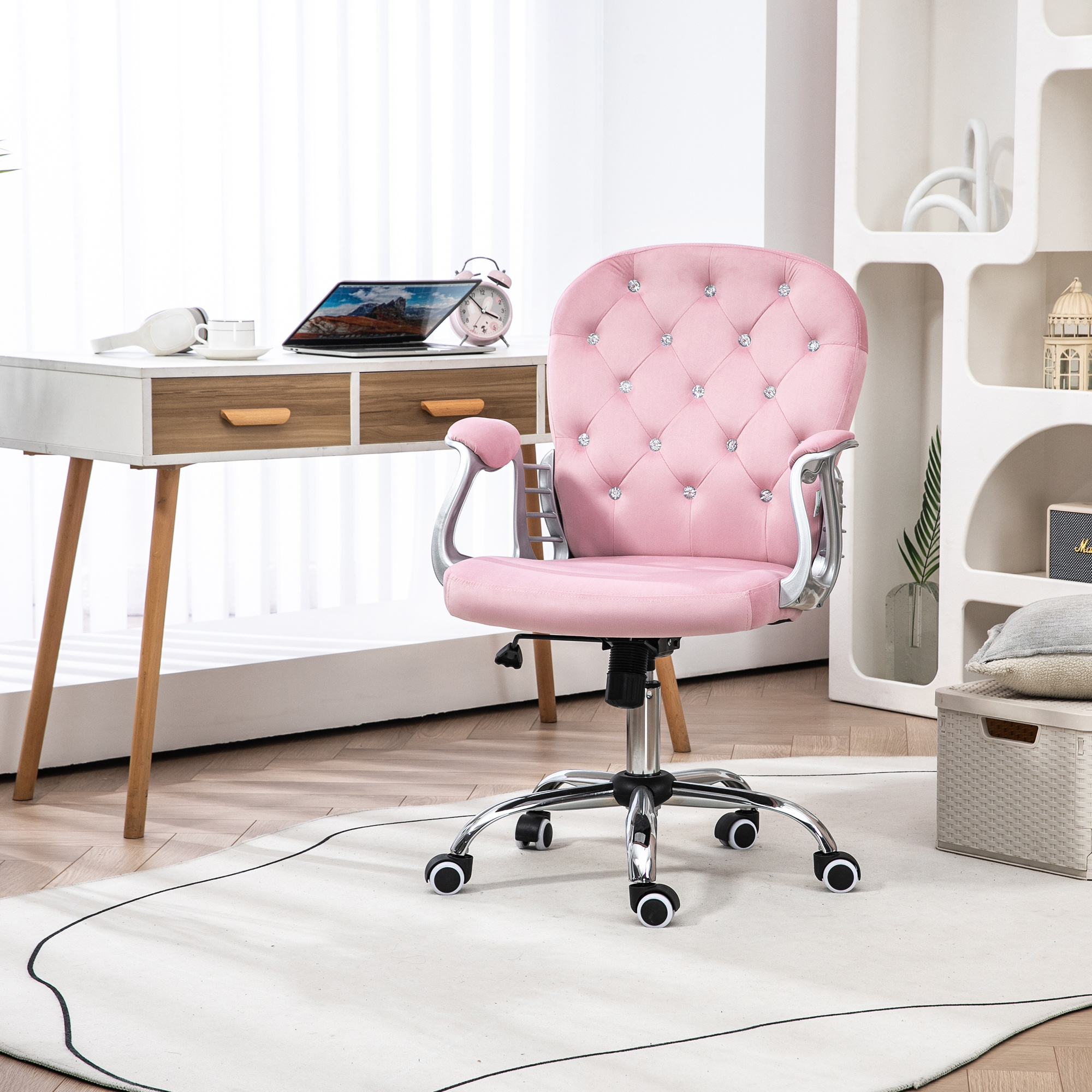 TEMU Chaise de bureau , chaise de bureau d'ordinateur de soutien avec siège rembourré et hauteur réglable, rembourré, rose