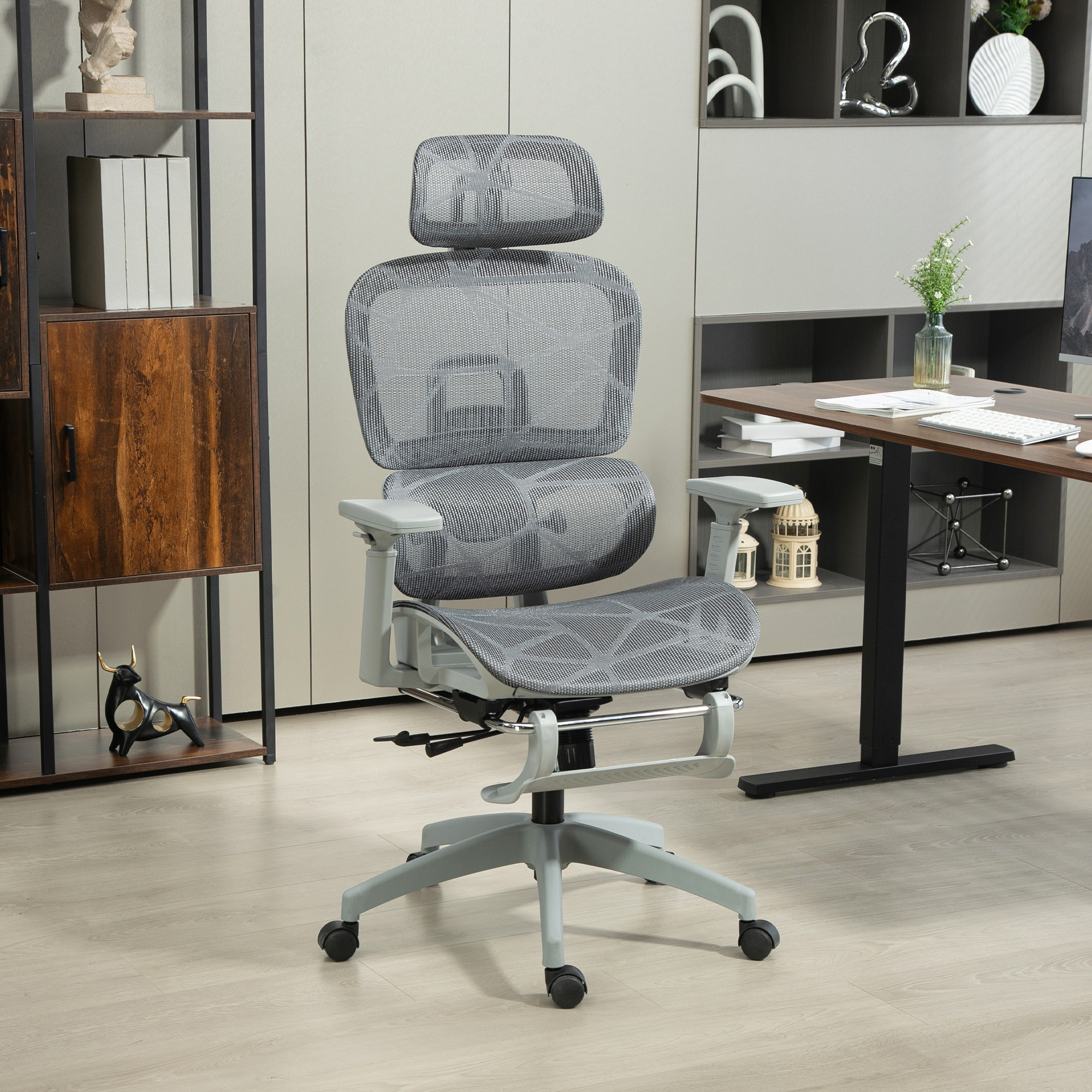 TEMU HOMCOM Chaise de Bureau Ergonomique en avec Accoudoirs 3D, Fauteuil de Bureau à Haut avec Support Lombaire, Inclinaison à 135°, -tête Réglable,