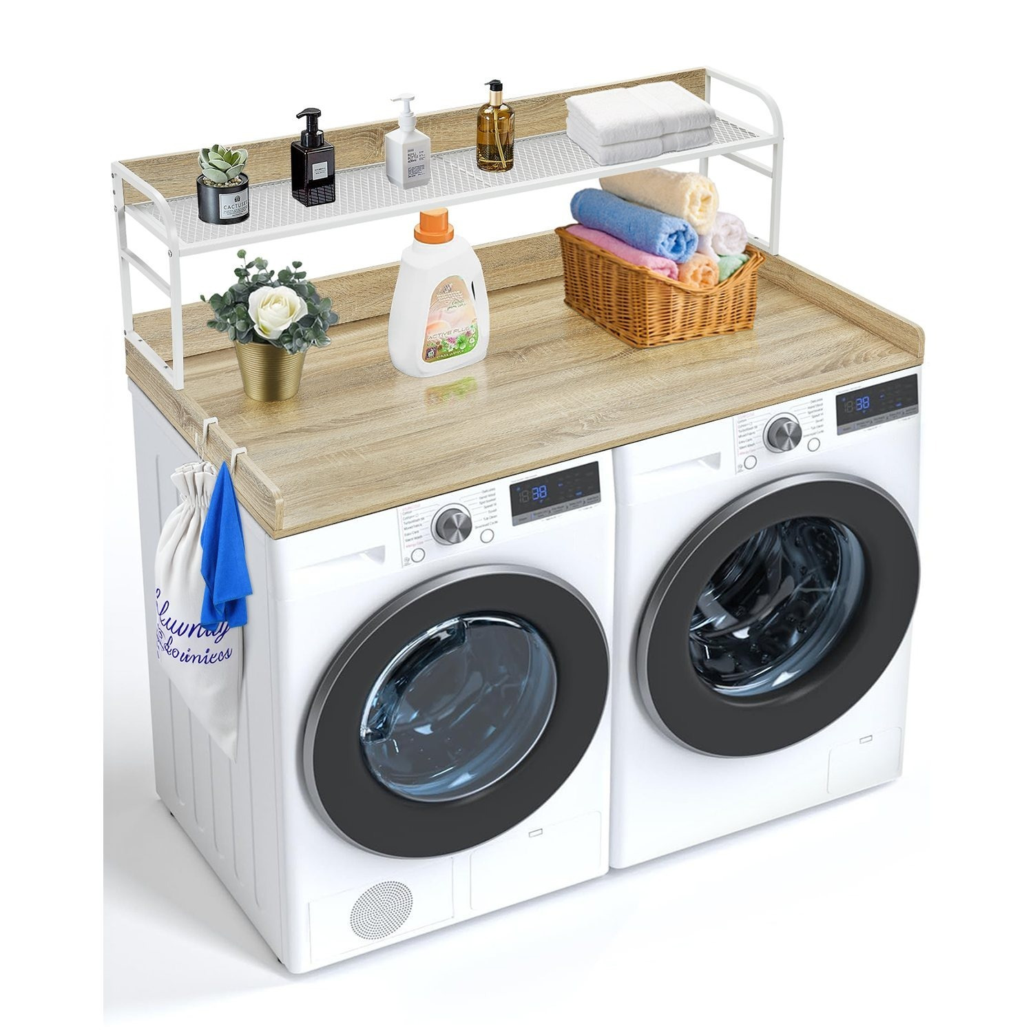 TEMU VEVOR Séchoir à linge sur comptoir avec étagère 54"x27" Couverture en bois pour séchoir à linge en