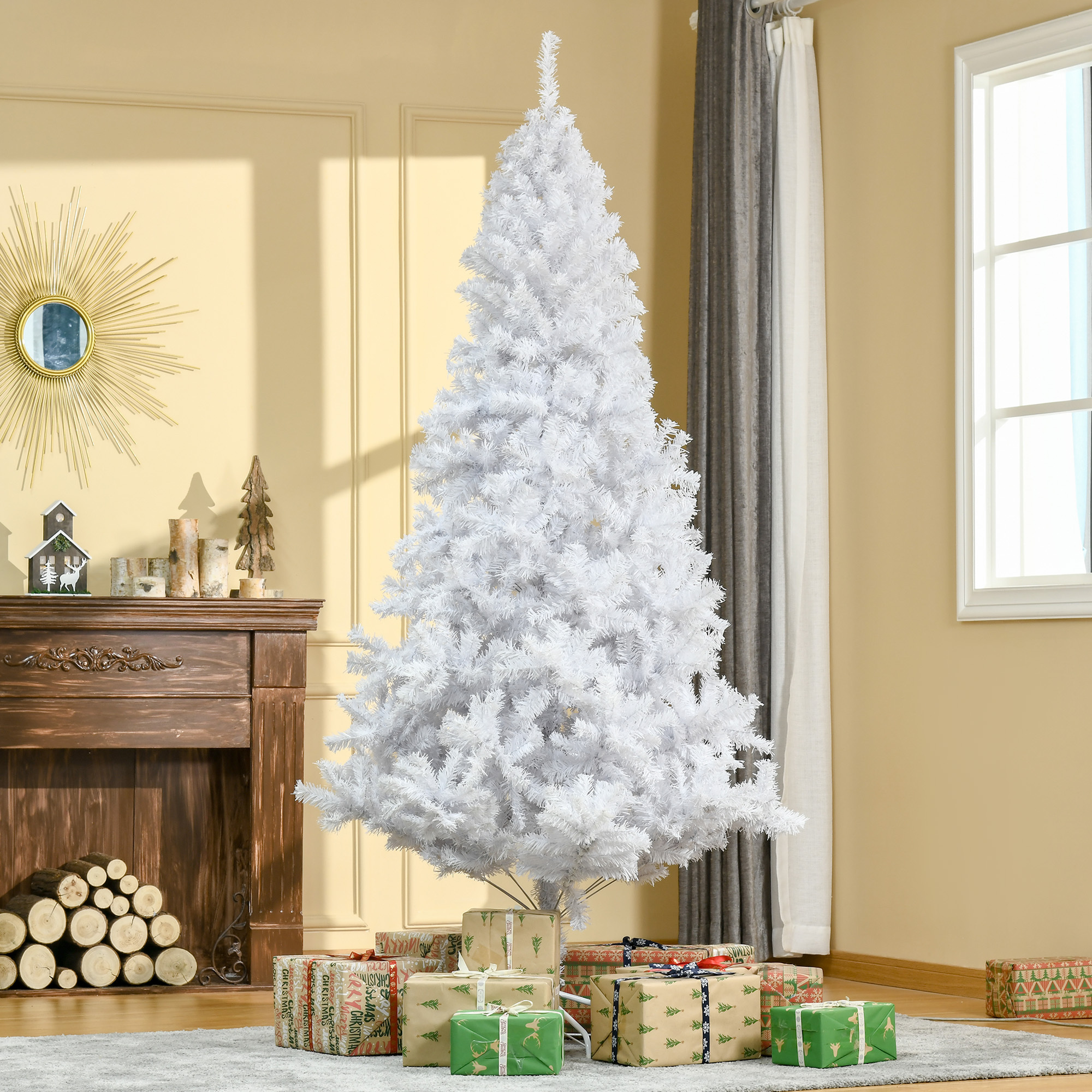 TEMU Sapin de Noël Artificiel de 7 Pieds avec 1230 Pointes de Branches et Support Métallique, Arbre de Noël pour Intérieur, Blanc