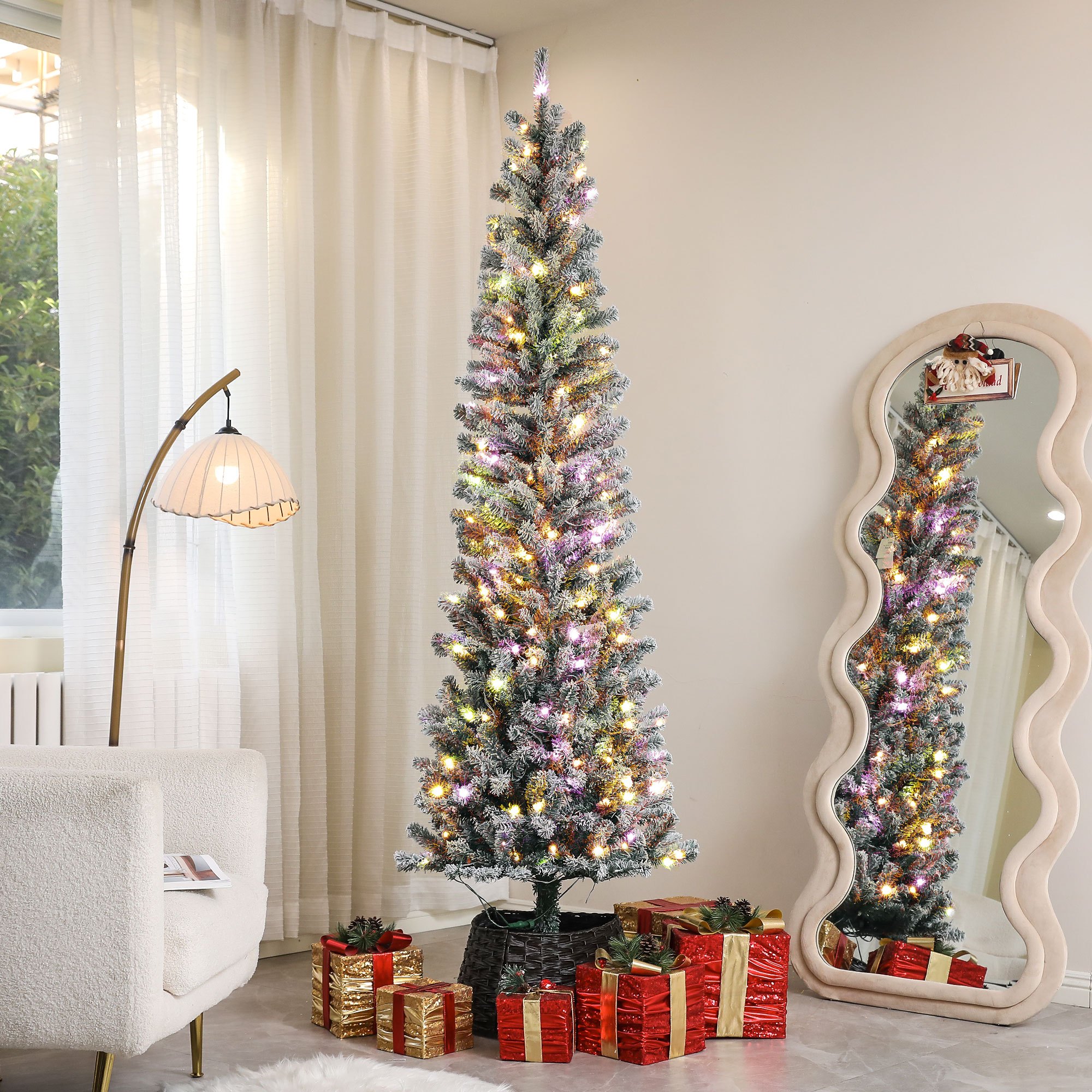 TEMU Arbre de Noël Artificiel Pré-Éclairé de 7,5 Pieds avec Télécommande, Luminosité Réglable, 220 LED Bicolores, 519 Branches, Support Métallique,