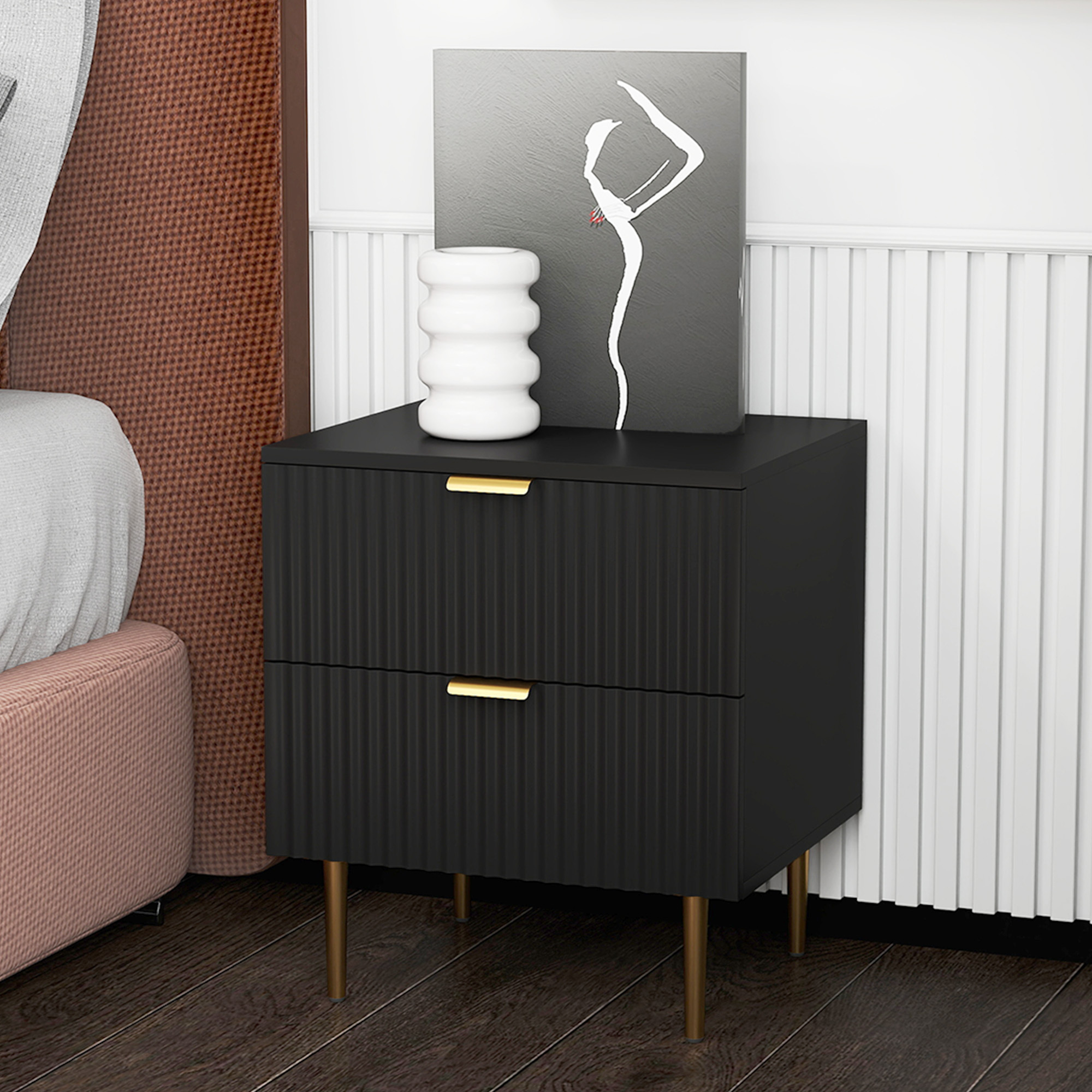 TEMU HOMCOM Table de chevet, Table de chevet avec 2 tiroirs, Table d'appoint avec pieds en métal pour chambre à coucher, Noir