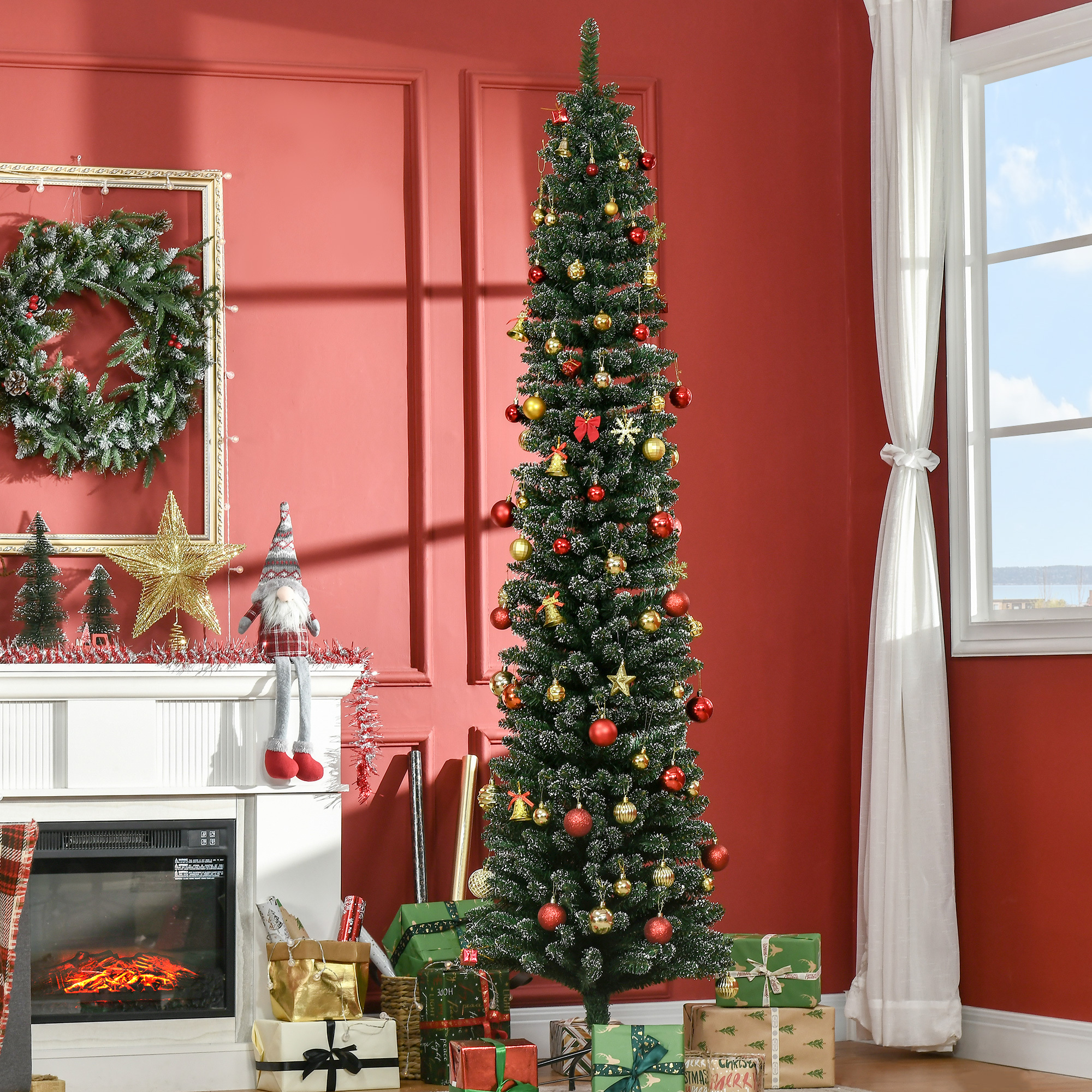 TEMU Arbre de Noël Artificiel de 7,5 Pieds avec Neige, Arbre Crayon de Noël, Décoration Intérieure pour Fêtes avec Support Pliable Noir, Vert
