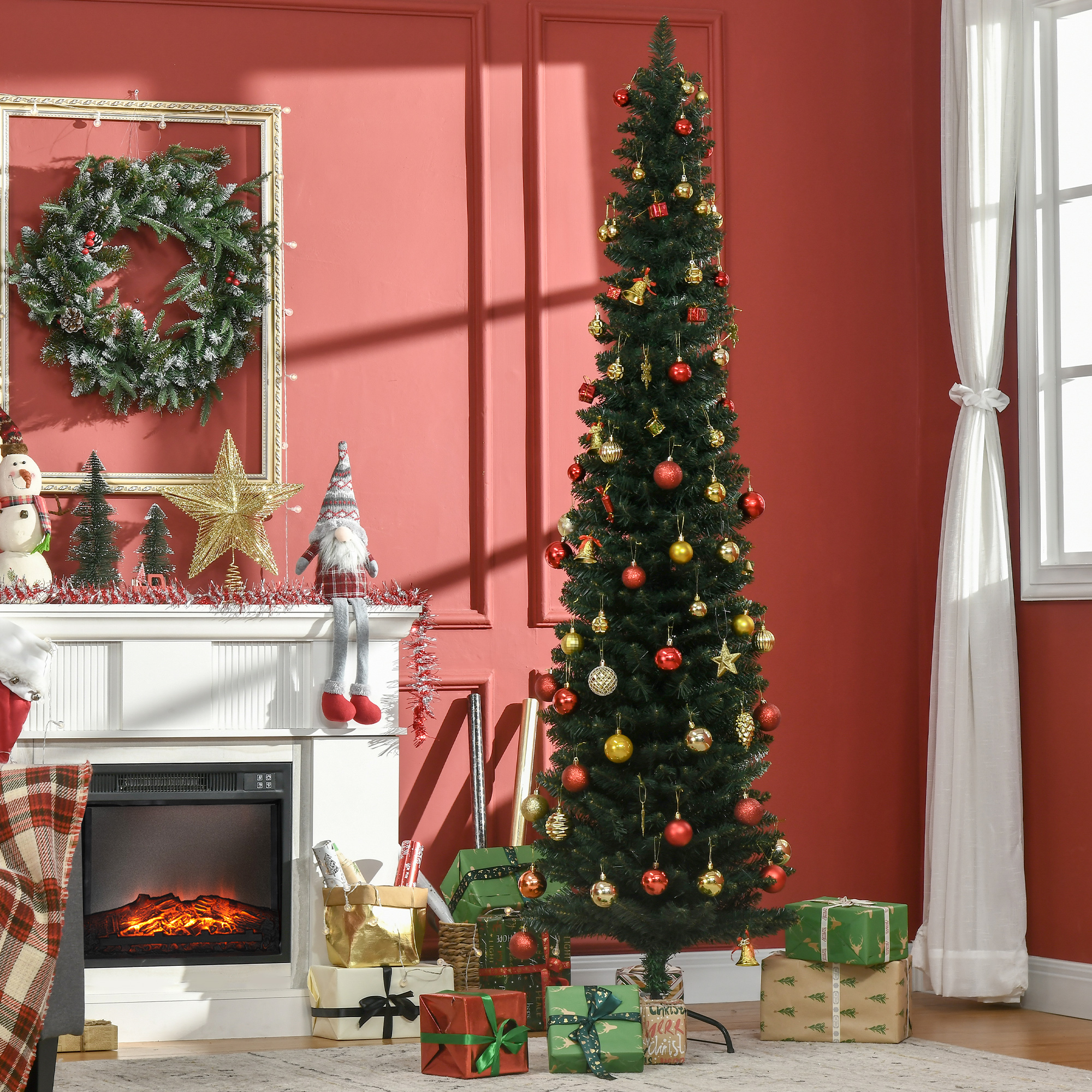TEMU Arbre de Noël artificiel de 7 pieds, arbre de Noël à crayon, décoration intérieure de fête avec support noir pliable , vert
