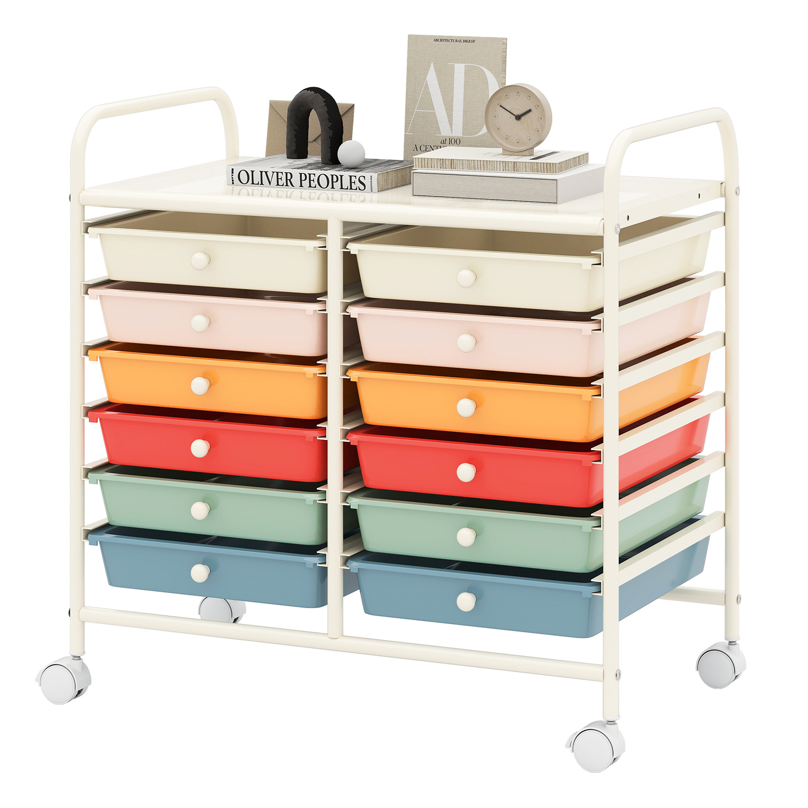 TEMU CARTON DE ROLLING DE STOCKAGE À 12 Tiroirs COSTWAY, CARTON DUTILITÉ MULTICOLORÉE AVEC TIROIRS AMOVIBLES ET CADRE EN METAL, CARTON À TIROIRS D'