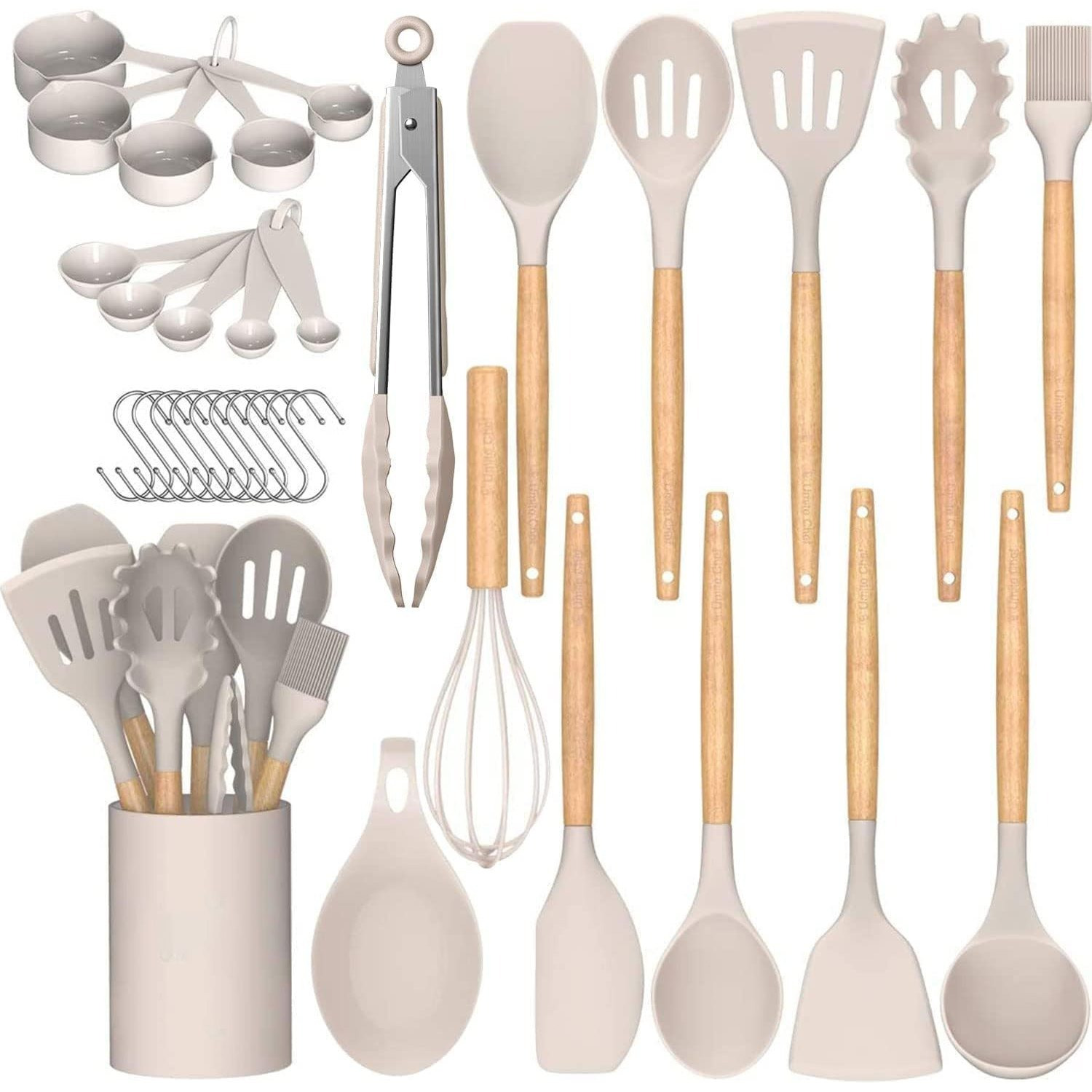 TEMU Ensemble d'ustensiles de cuisine, 33 pièces, ustensiles antiadhésifs avec support, manche en et silicone, gadgets de cuisine