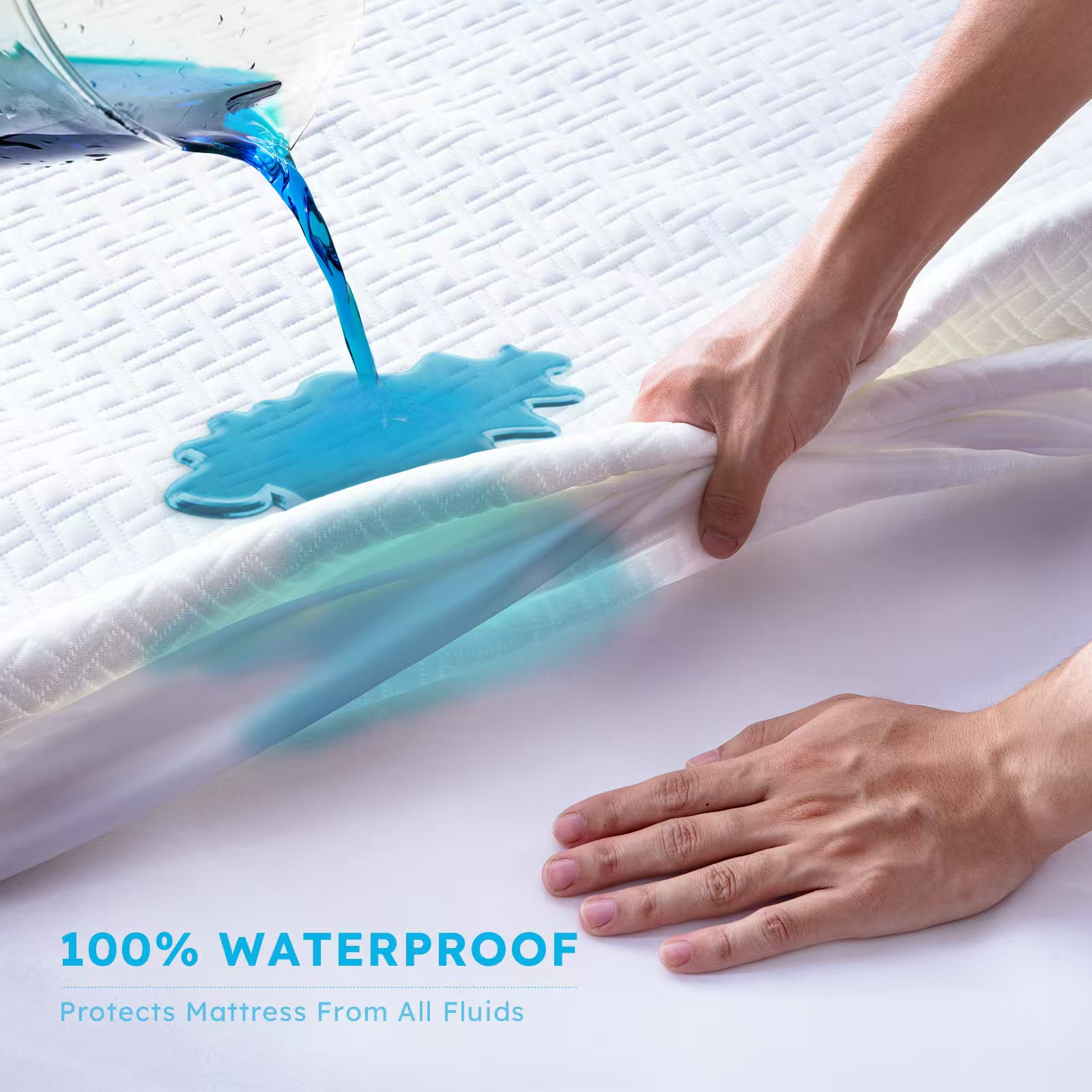 TEMU Protège-Matelas 100% Imperméable, Housse de Lit Respirante en Tissu Rafraîchissant, Doublure de Matelas Douce et Silencieuse Lavable, Poche