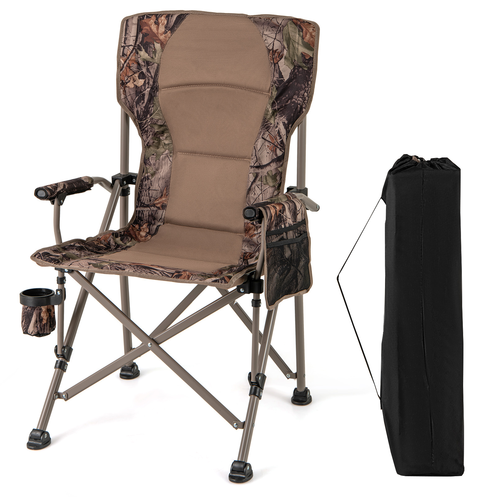 TEMU Chaise de camping pliable COSTWAY, 400 LBS Support Chaise de pelouse avec accoudoirs avec couvertures, porte-gobelet et poche de rangement en ,