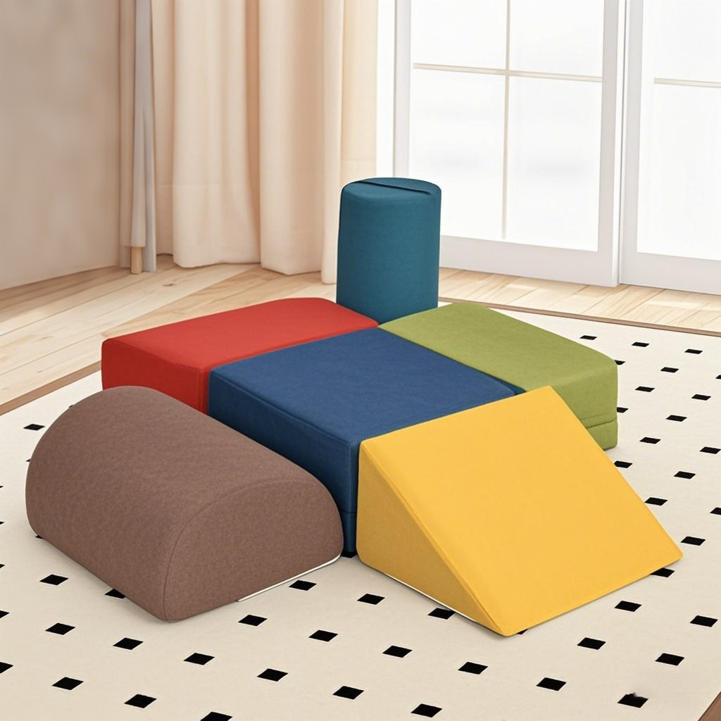 TEMU COSTWAY 6pièces Blocs de pour bébé, structure de jeu douce pour enfants avec tissu en chenille de , mousse haute 30D et poignées de transport,