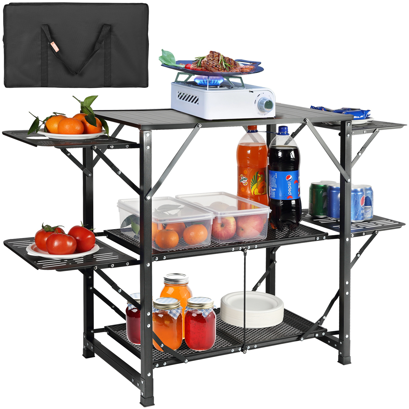 TEMU VEVOR Table de cuisine de camping, Station de cuisson portable pliable en une pièce avec un sac de transport, Table de camping en aluminium 4