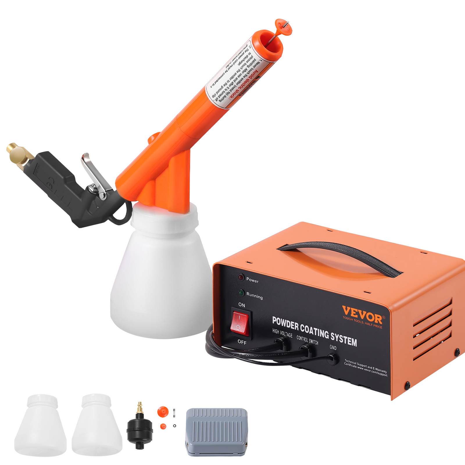 TEMU Vevor Powder Coating System, 50kv Electrostatic Output Powder Coating Kit With Spray Gun, Foot Switch, Nozzles And Powder Cups, Powder Coating