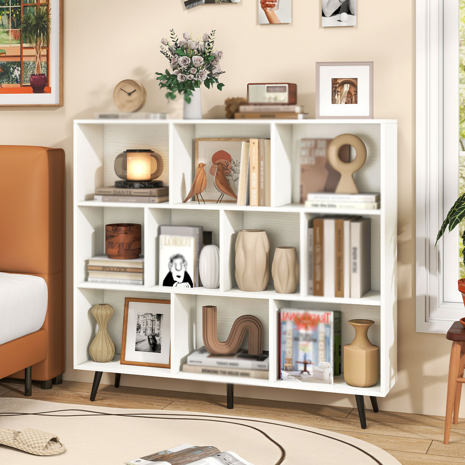 TEMU Costway 10-cube Bookcase, 3-tier Close Back Bookshelf W/ Anti-tip Kits, -standing Storage Organizer Unit W/ 5 Metal Legs, Display Shelf Rack For