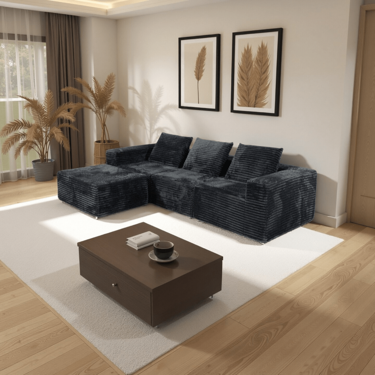 cubic   4pcs versatile sectional with   pei inspired wrinkle design high polymer foam filling removable washable covers   configurable into l shaped sofa or 78  78in sofa bed Product details 7