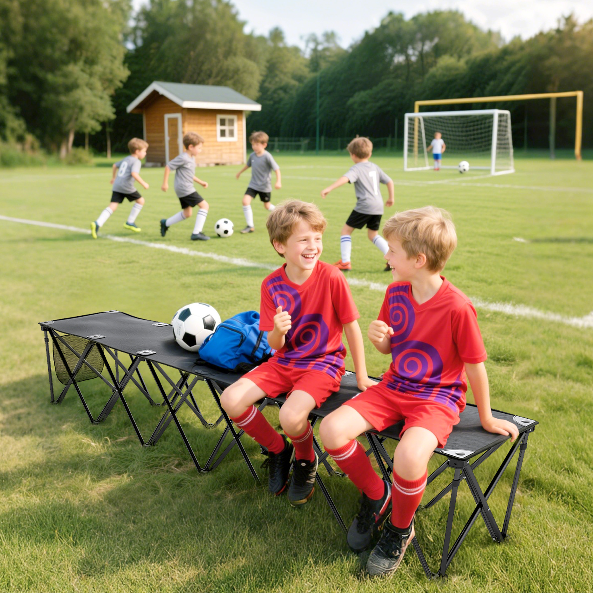 TEMU Banc de pliant portable 6 places pour sports d'équipe, chaise banc pliante de camping extérieur avec sac de transport pour équipe de football,
