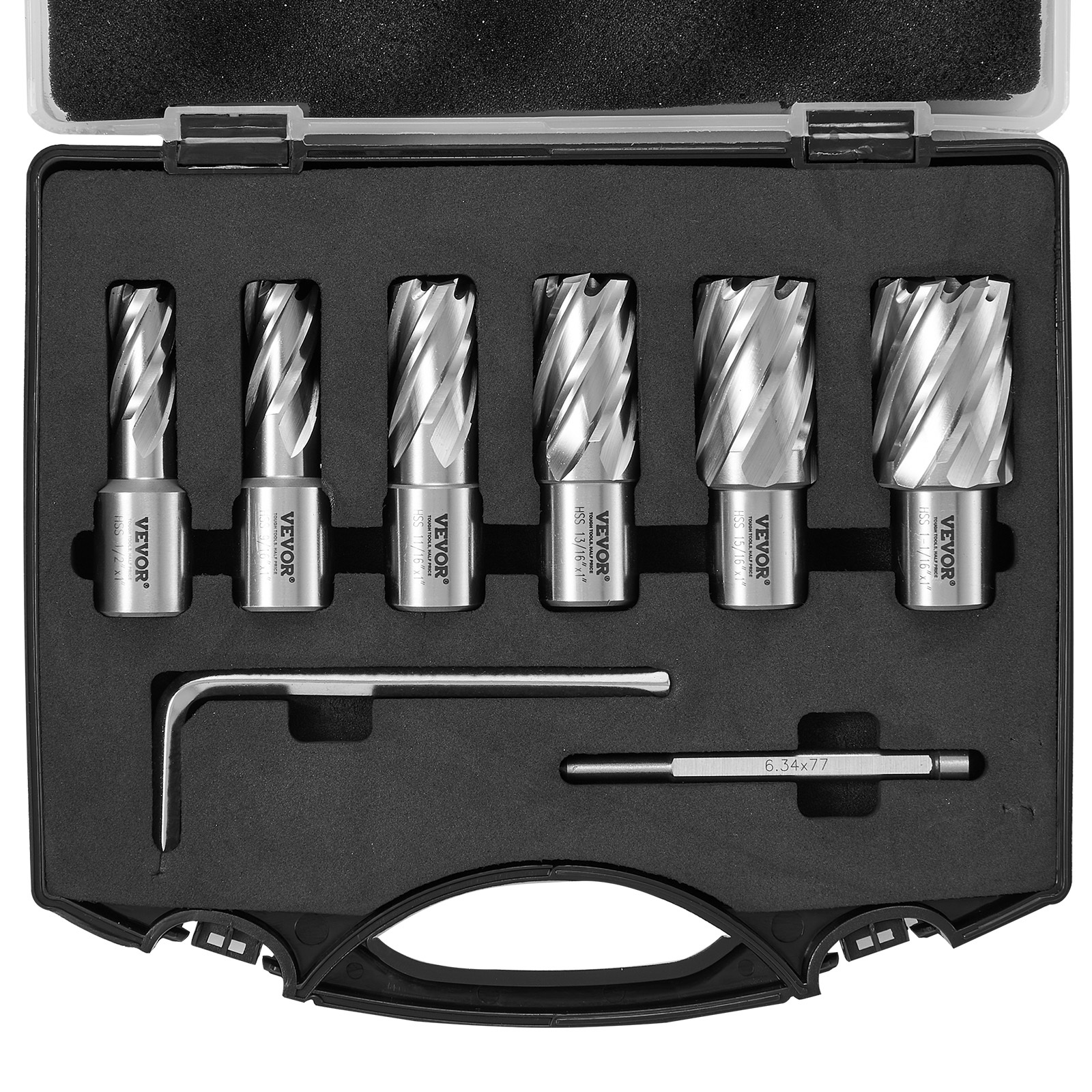 TEMU Jeu de fraises annulaires VEVOR, 6 pièces, mèches à perceuse magnétique à queue , profondeur de coupe 1", diamètre de coupe de 1/2" à 1-1/16",