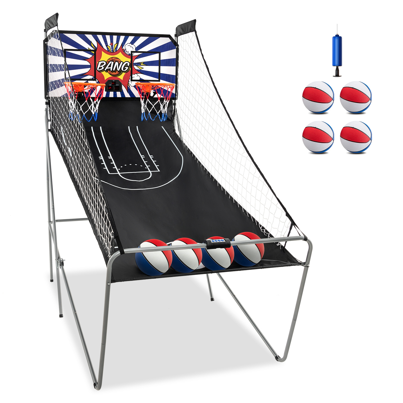 TEMU COSTWAY Jeu d'arcade de basketball, Match de de basketball d'arcade sportif avec de score LED, 4 ballons de basketball, pompe de gonflage, jeu