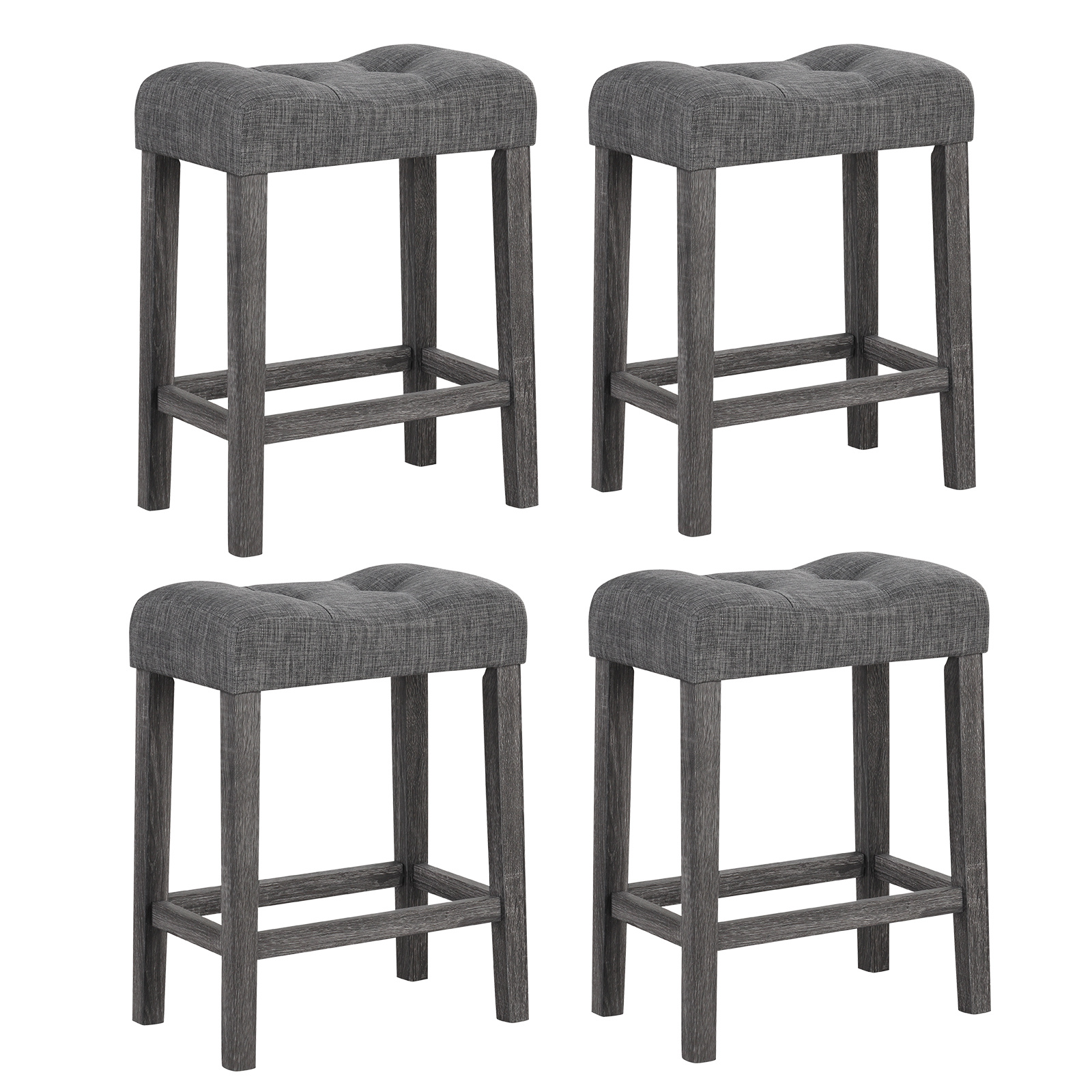 TEMU Ensemble de 4 Tabourets de Bar COSTWAY 24", Tabourets de Bar Moquette Haute avec -pieds, Cadre en Bois de Caoutchouc, Tabourets Modernes pour