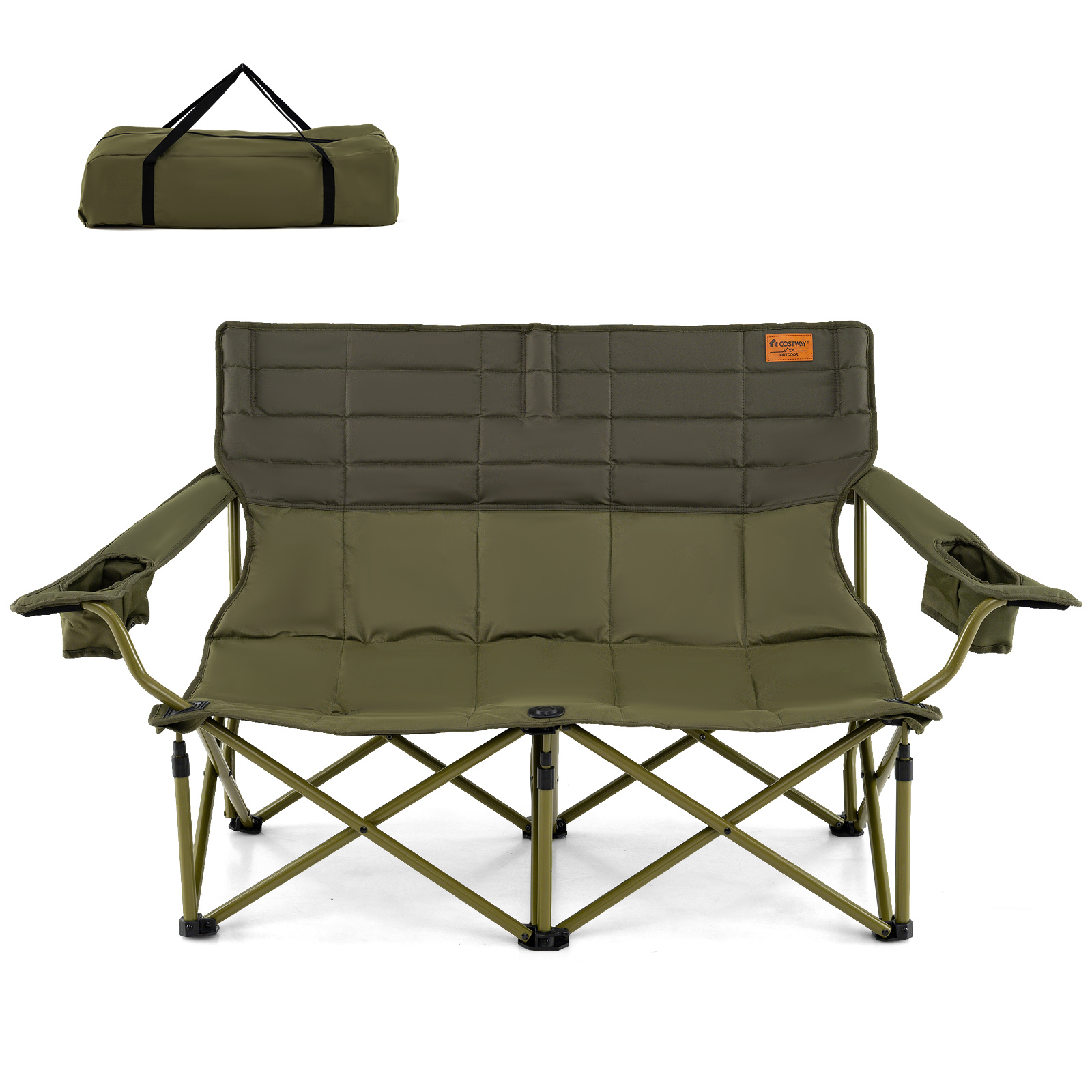 TEMU COSTWAY Chaise de camping surdimensionnée pour 2 personnes avec accoudoirs réglables, porte-gobelets, sac de transport
