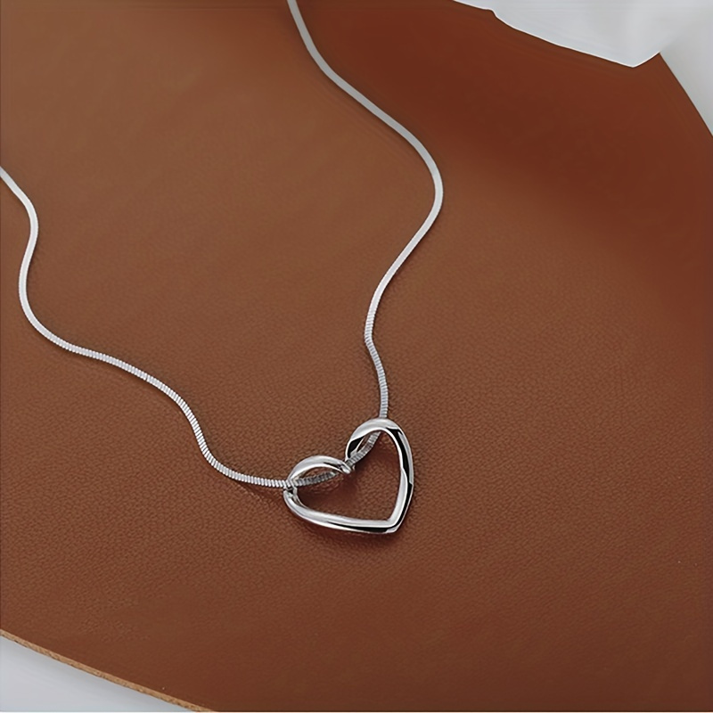 TEMU Collier en Argent S925 à Cœur Creux, Chaîne de Clavicule Élégante Multifonction, Bijou pour Noël, Cadeau de Saint-Valentin, Anniversaire de