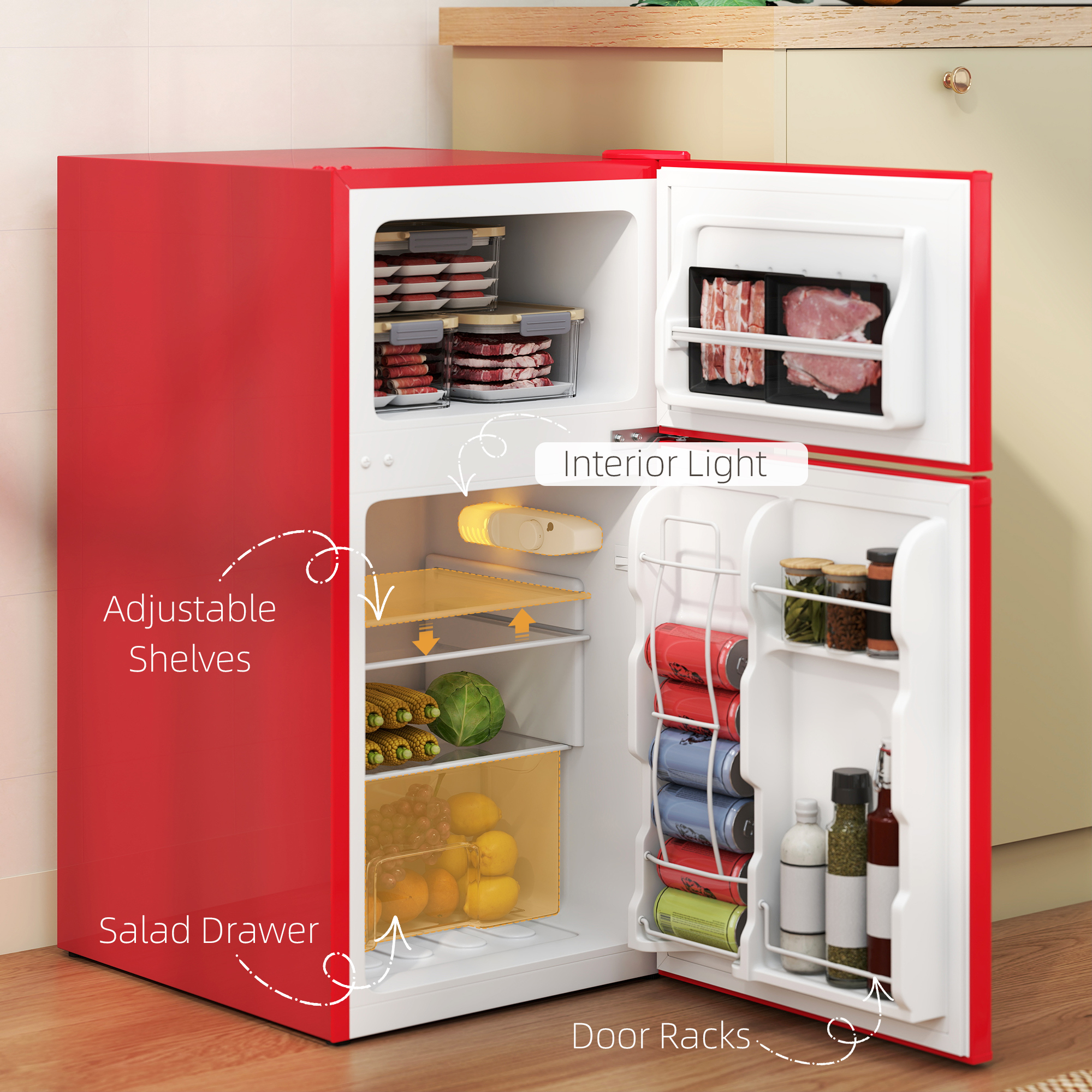 mini fridge with freezer 3 2 cu ft   with adjustable shelves mechanical thermostat reversible   for bedroom kitchen apartment red