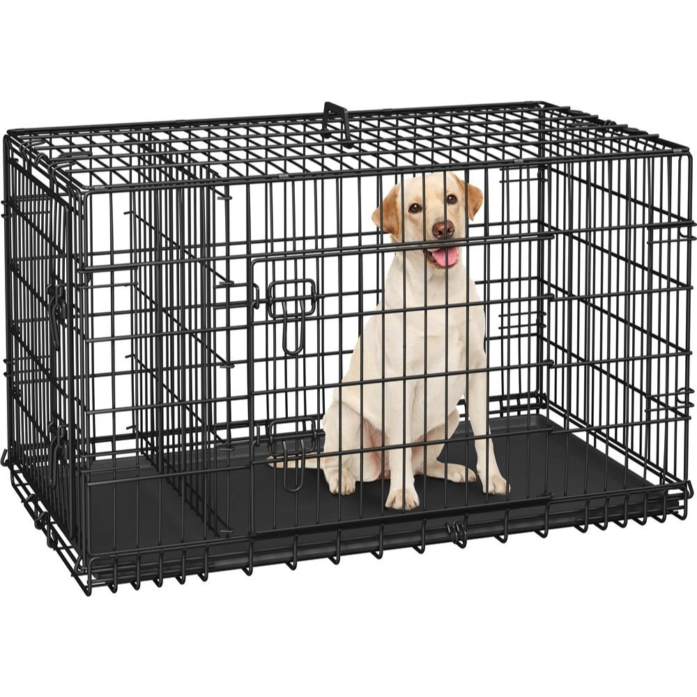 TEMU Caisse de Transport pour Chien DESIGN, 42 pouces, avec Système de Sécurité à Double Porte et Bac Amovible, Cage Robuste en Métal avec Système de
