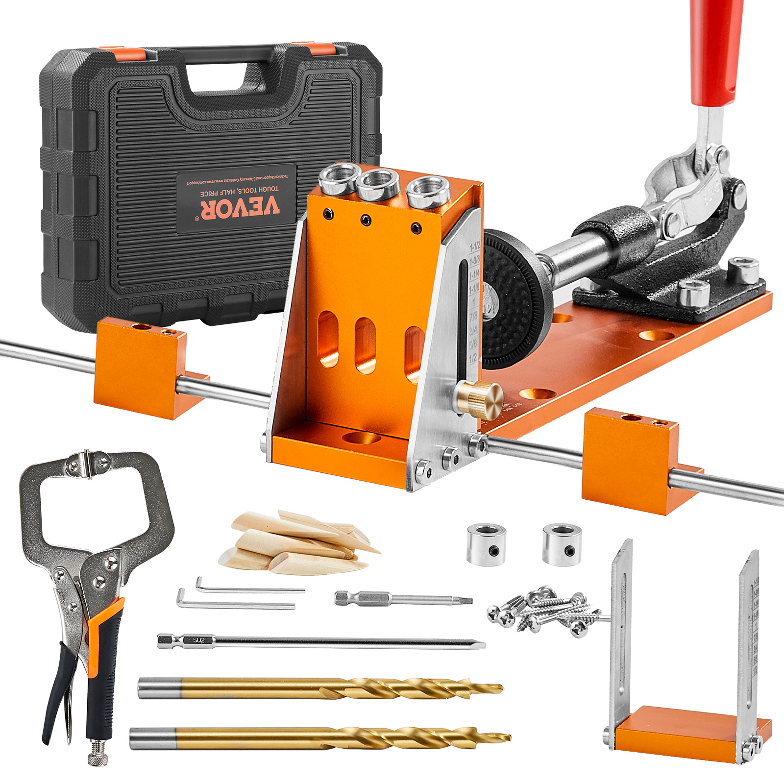 TEMU Vevor Pocket Hole Jig Kit, 34 Pcs Pocket Hole Jig System With 11" C-clamp, Fixture, Step Drills, Wrenches, Drill Stop Rings, Square Drive Bits,