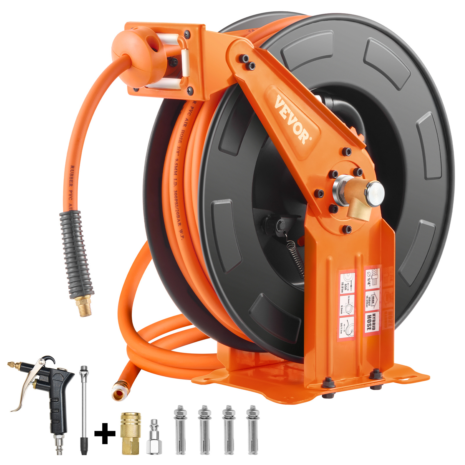 TEMU VEVOR Bobine de Tuyau d'Air Rétractable 3/8PO x 65FT avec Double Bras