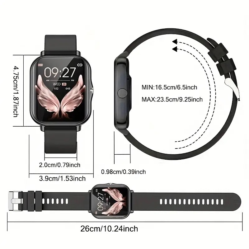 Smartwatch à écran tactile complet de 1,83 pouces en silicone pour hommes et femmes, tracker de fitness avec cadran personnalisable, appels sans fil et connectivité à l'application, 100+ modes sportifs (randonnée, escalade, basket-ball), contrôle de caméra à distance, lecture musicale, réveil, prévisions météo – Cadeau idéal pour couples, amis, parents
