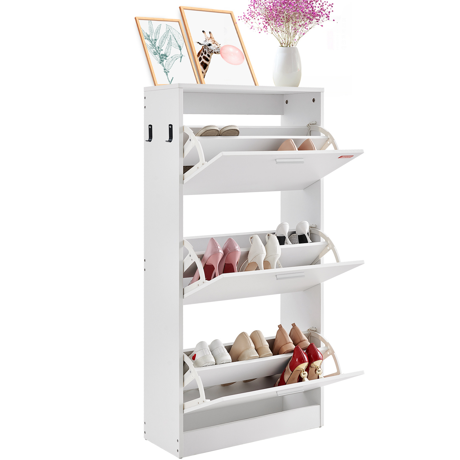 TEMU VEVOR à Chaussures avec 3 Tiroirs Rabattables, Organisateur de Rangement pour Chaussures d'Entrée, avec Crochets Latéraux pour Talons, Bottes et