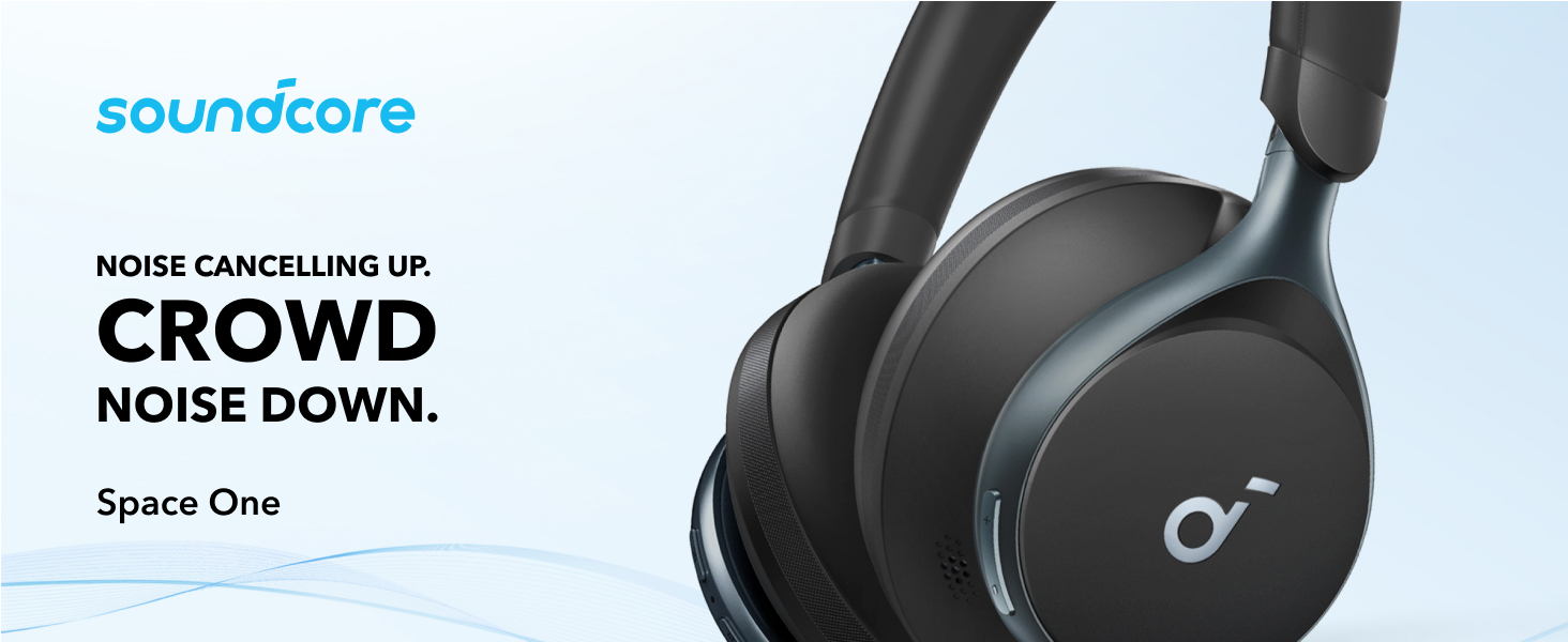 Soundcore by Anker, Space One, Casque avec Réduction Active du Bruit, Réduction de Voix 2X Plus Puissante, 40H d'Autonomie ANC, Contrôle par App, Hi-Res LDAC, Confort Optimal, Appels Clairs, Bluetooth 5.3