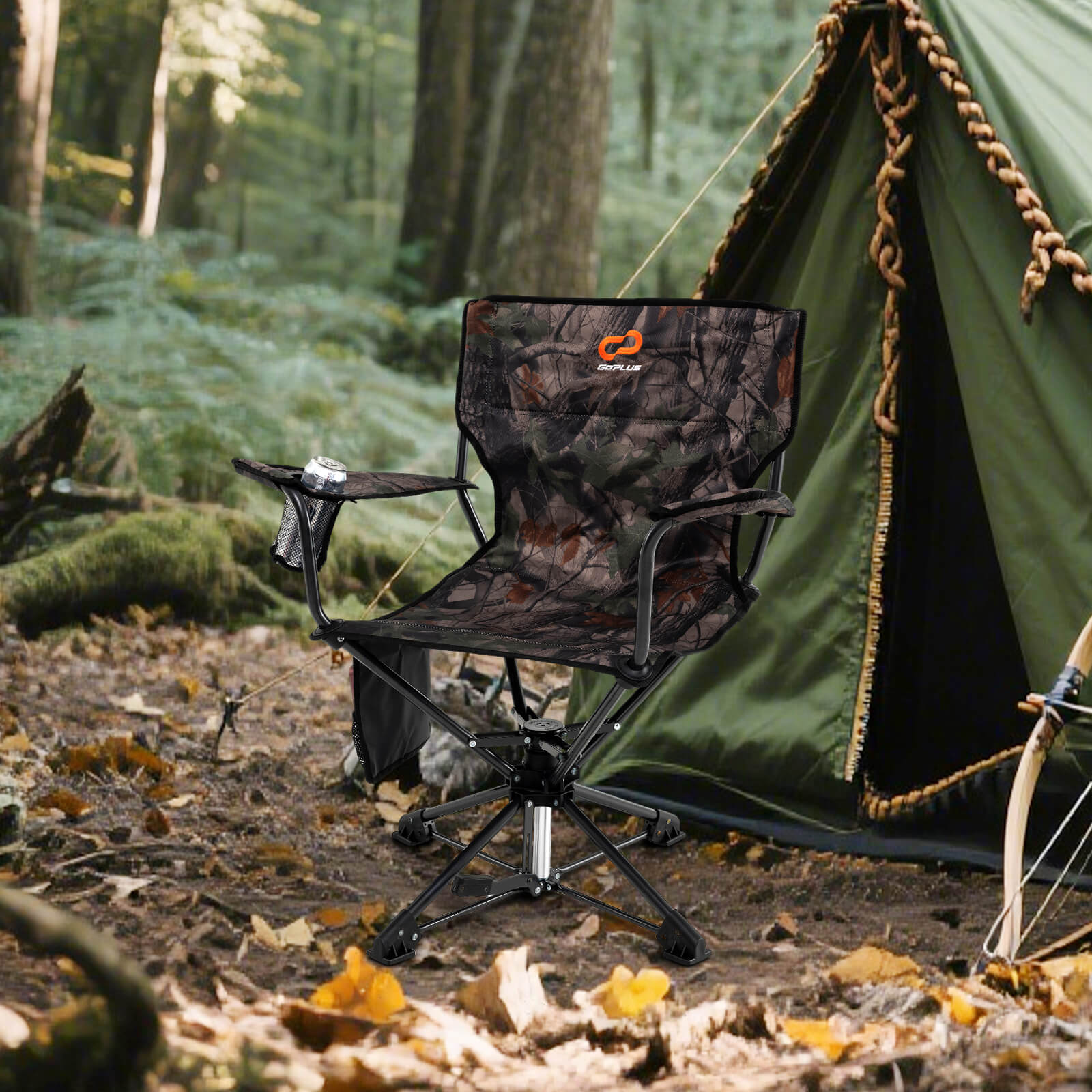 TEMU Chaise de Chasse Pivotante 360° COSTWAY, Chaise Portable avec Rangement, Porte-Gobelet, Sac de Transport, 300 Lbs, Siège Pliable pour Camping,