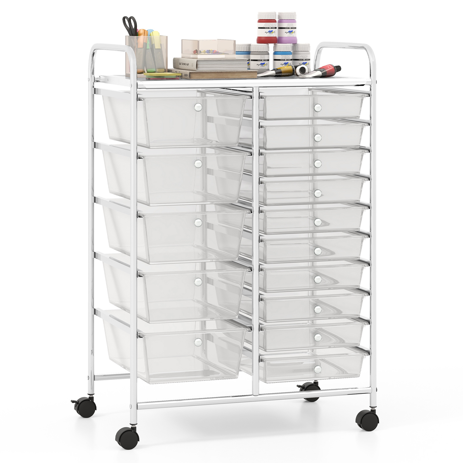 TEMU Chariot Roulant COSTWAY à 15 Tiroirs pour Outils, Scrapbooking, Cosmétiques, Papier, Bureau, École, Organisateur Transparent